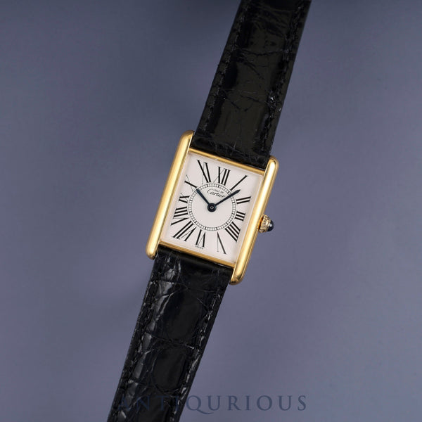 Cartier Must Tank LM 590005 Quartz Caliber 90 SV925 Leather Strap with Genuine GP Buckle, Opalescent Dial, Overhauled and Finished to Look Like New