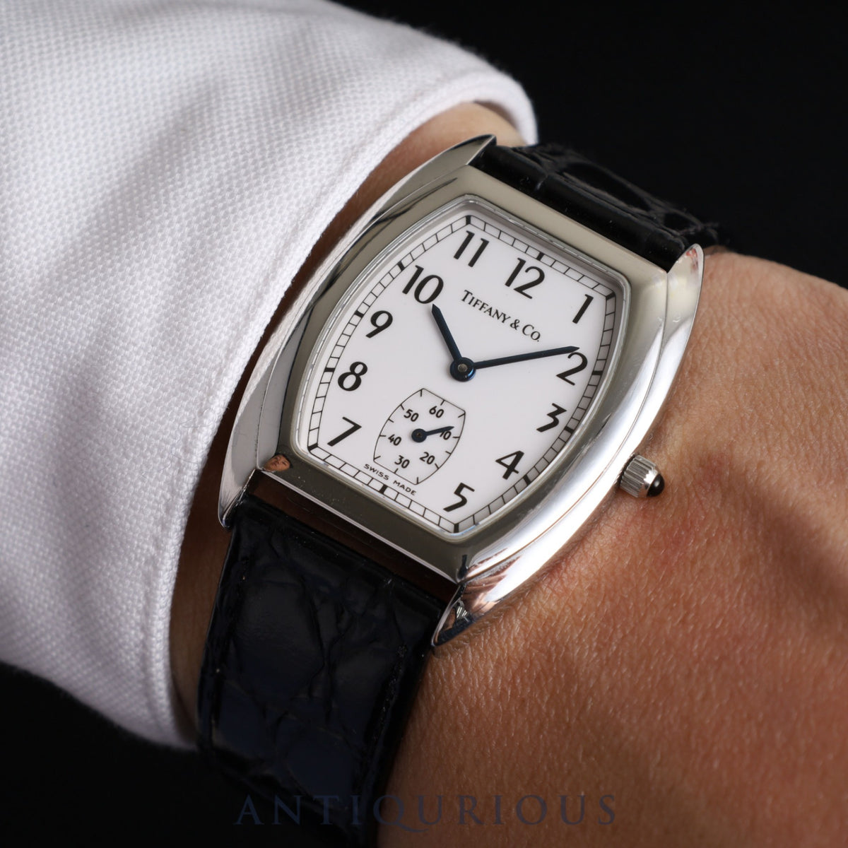 Tiffany Classic Tonneau Small Second 515.1018 Quartz Cal.980.163 SS Leather Genuine Buckle (SS) White Arabic Dial Overhauled
