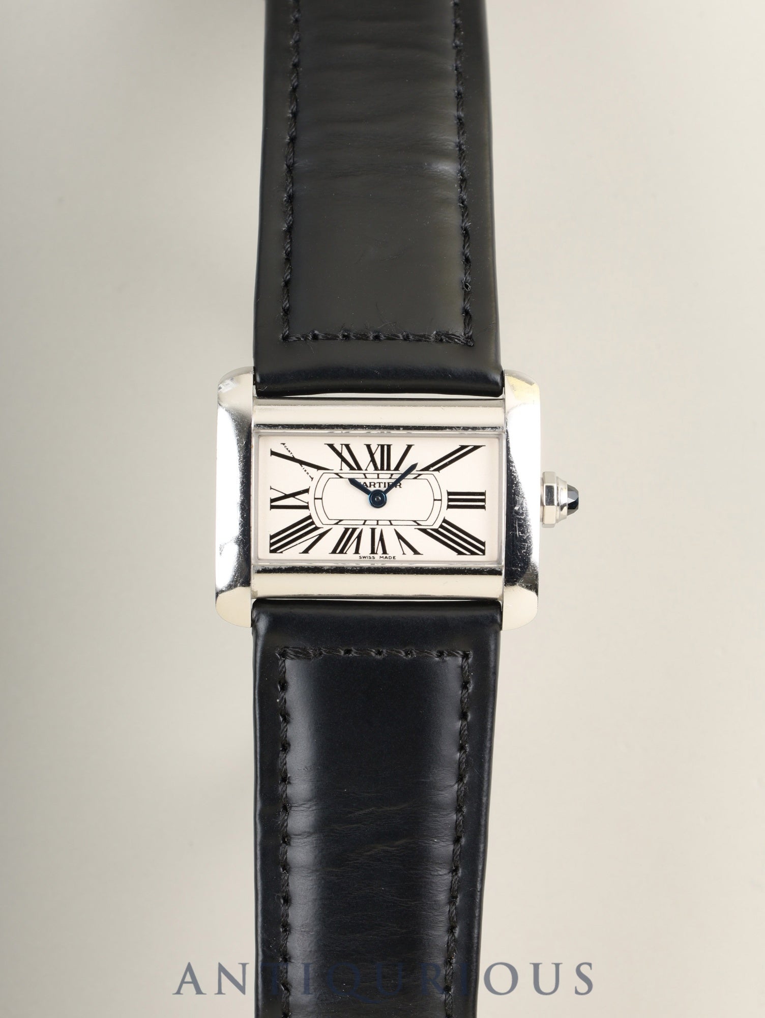 カルティエ タンク ディヴァン ミニ W6300255 / 2599 クォーツ Cal.157 SS 革 社外ピンバックル(SS)シルバーローマン文字盤 オーバーホール済み