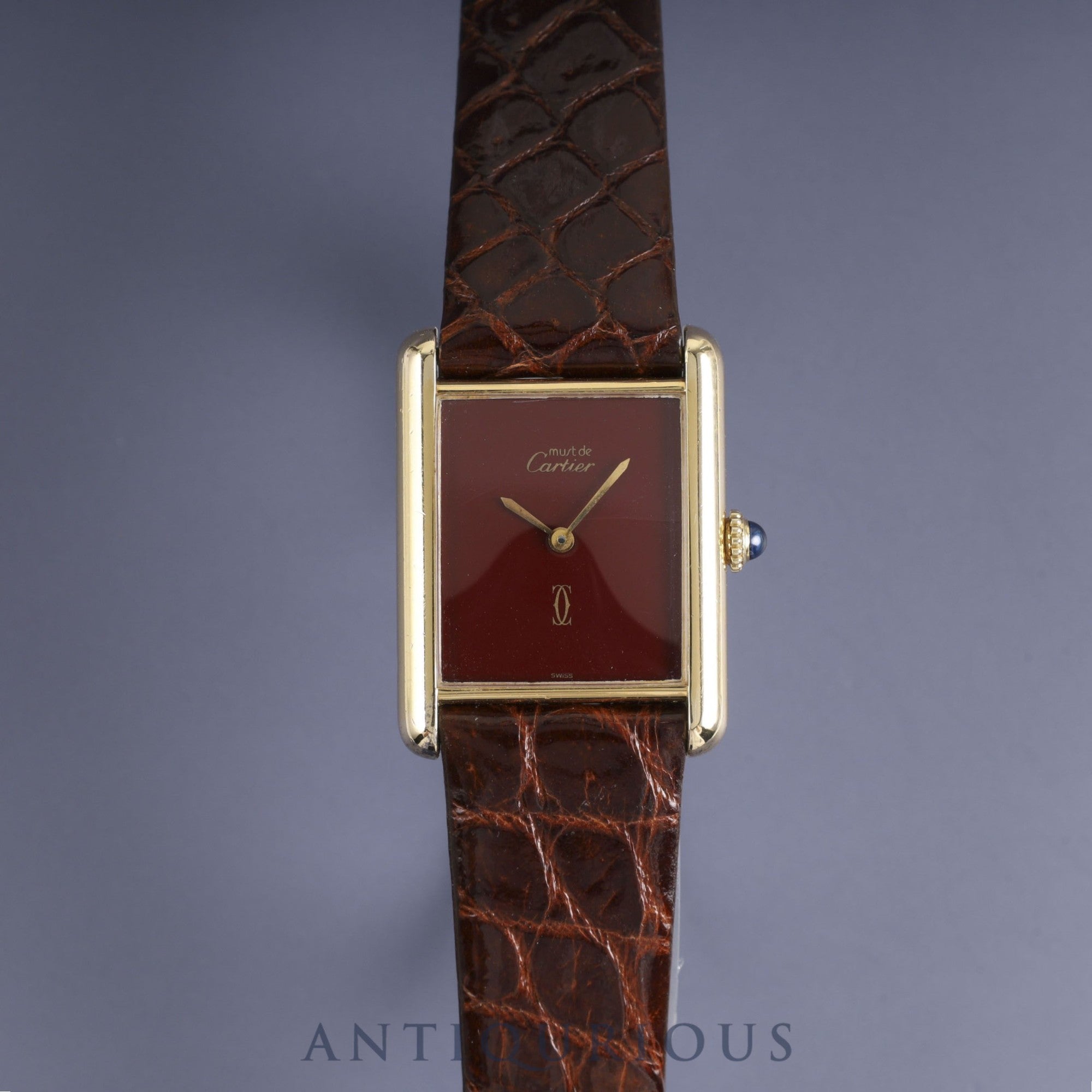 カルティエ マストタンク LM 手巻き Cal.78-1 SV925 革 純正尾錠(GP) ガーネットダイアル ボルドー文字盤オーバーホール済み