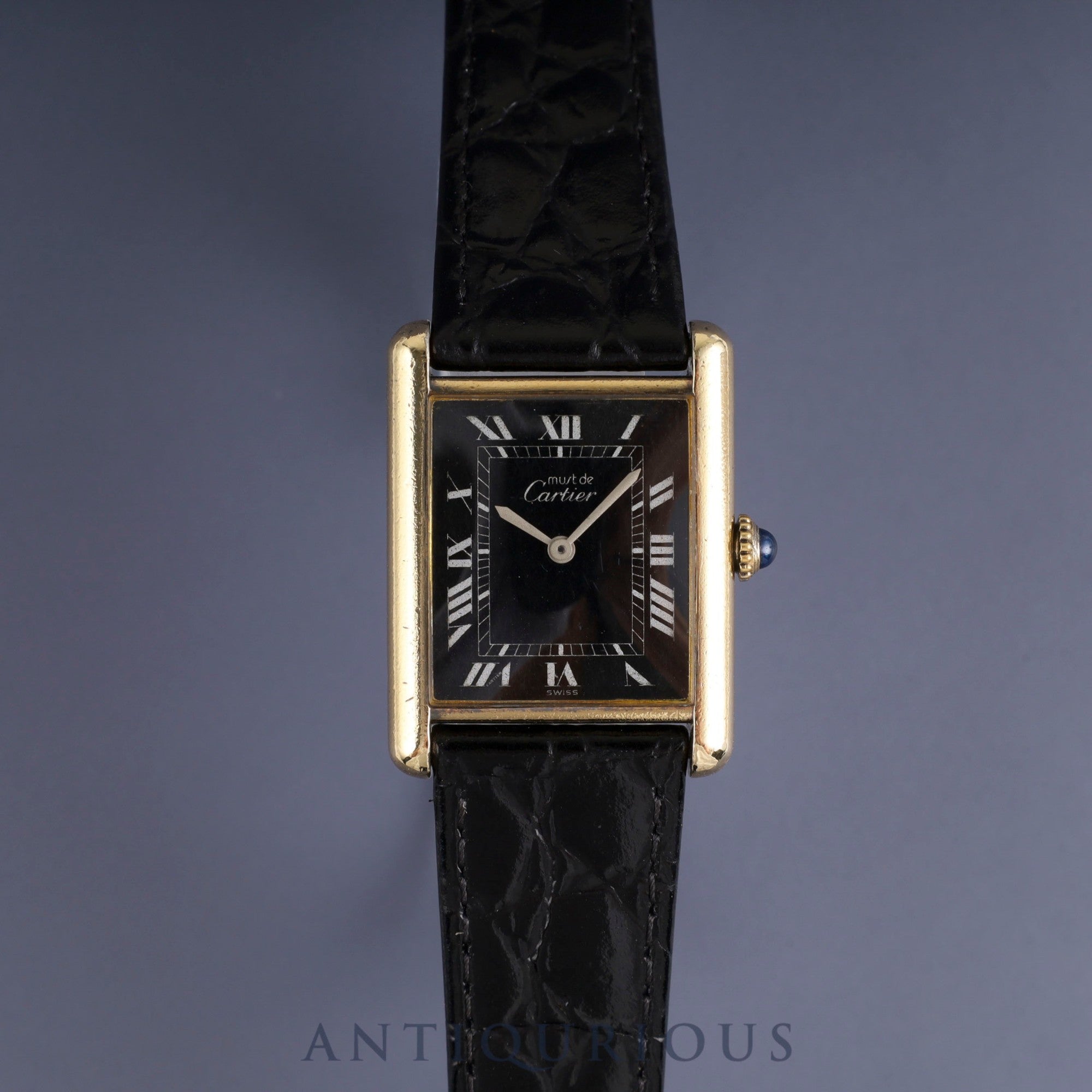 Cartier Must Tank LM Manual winding Cal.78-1 SV925 Leather Genuine buckle (GP) Black Roman dial Overhauled