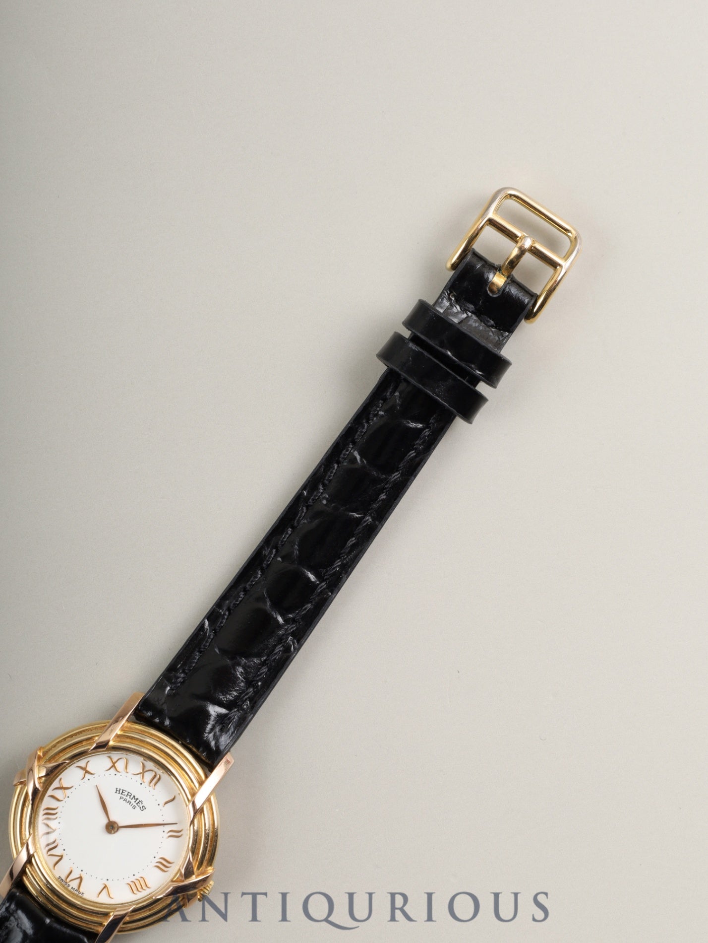 エルメス ルバン 06.32 クォーツ Cal.976.001 750YG 革 純正ピンバックル(GP)ホワイトローマン文字 オーバーホール済み