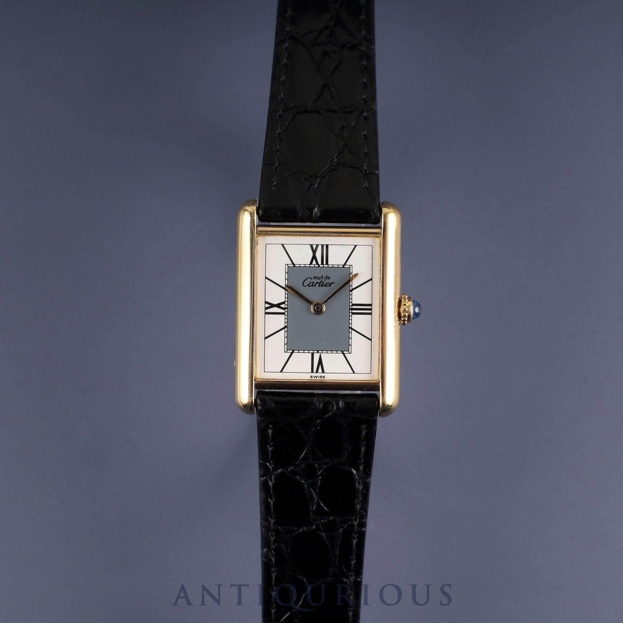 カルティエ マストタンク LM590005 クォーツ Cal.90 SV925 革 純正尾錠(GP) センターグレー飛びローマン文字盤 オーバーホール済み
