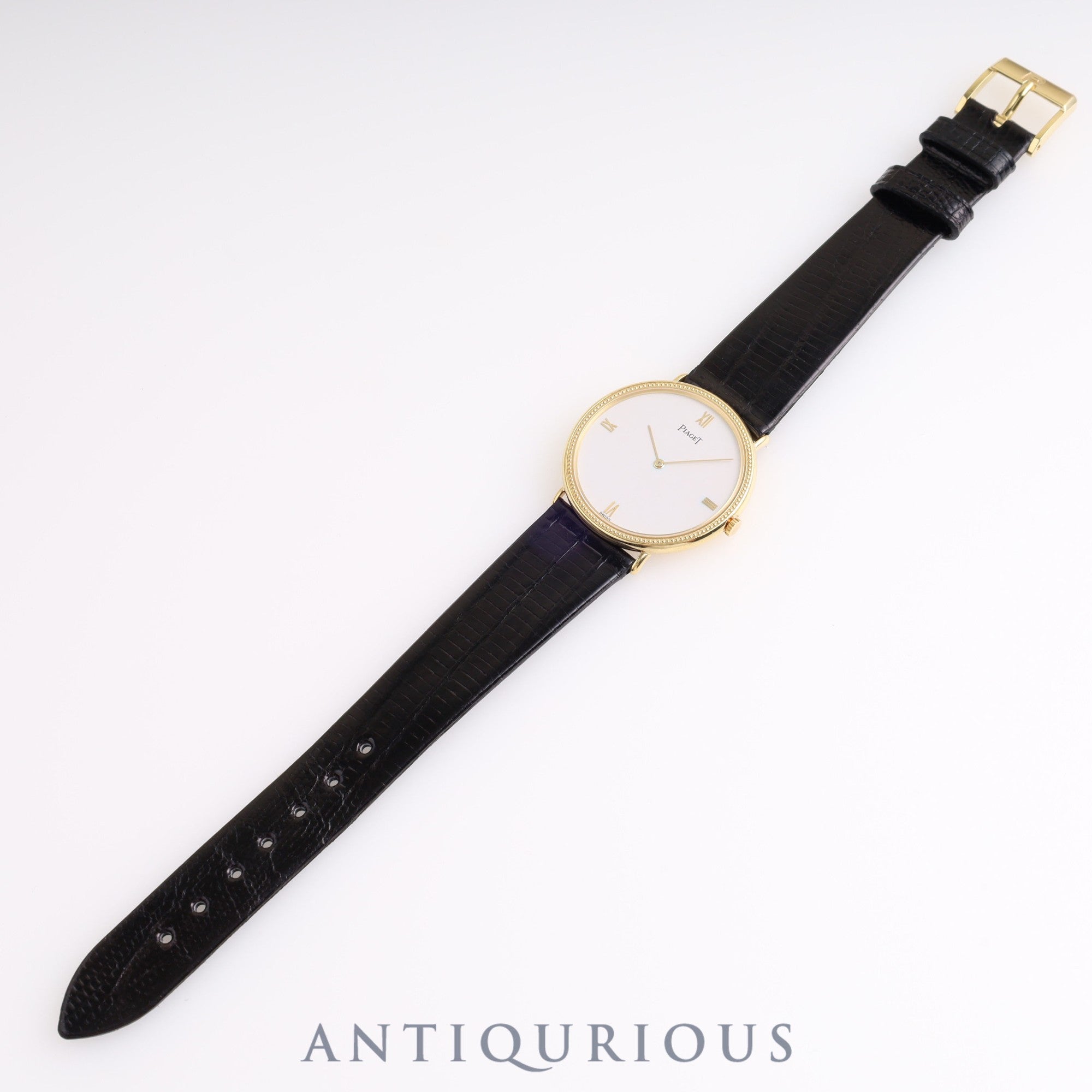 Piaget Round 90231 Manual Winding Caliber 9P2 750YG Leather Strap with Genuine Buckle (750YG) White Dial