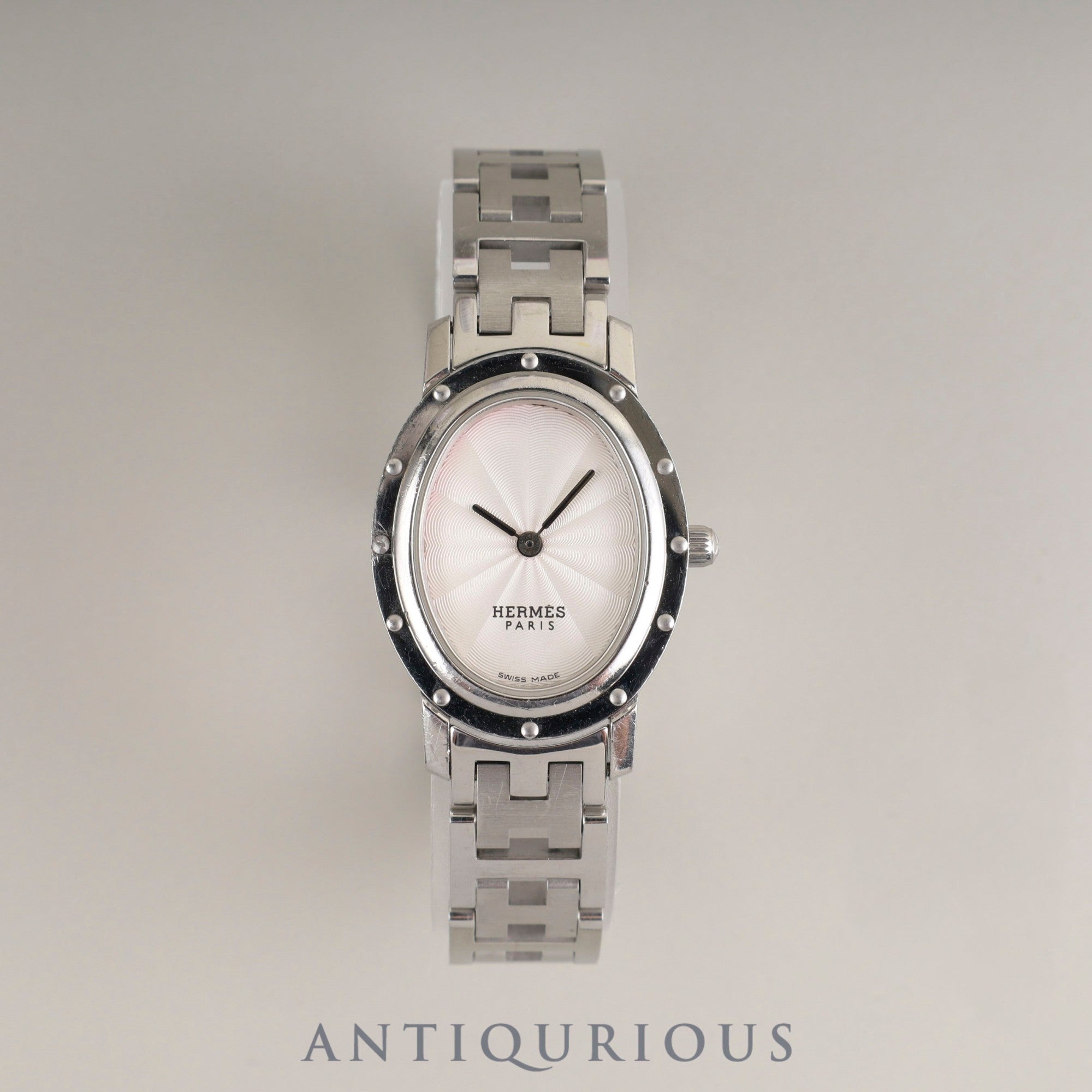 エルメス クリッパーオーバル CO1.210 クォーツ Cal.976.001 SS SS ホワイトギョーシェ文字盤 オーバーホール済み