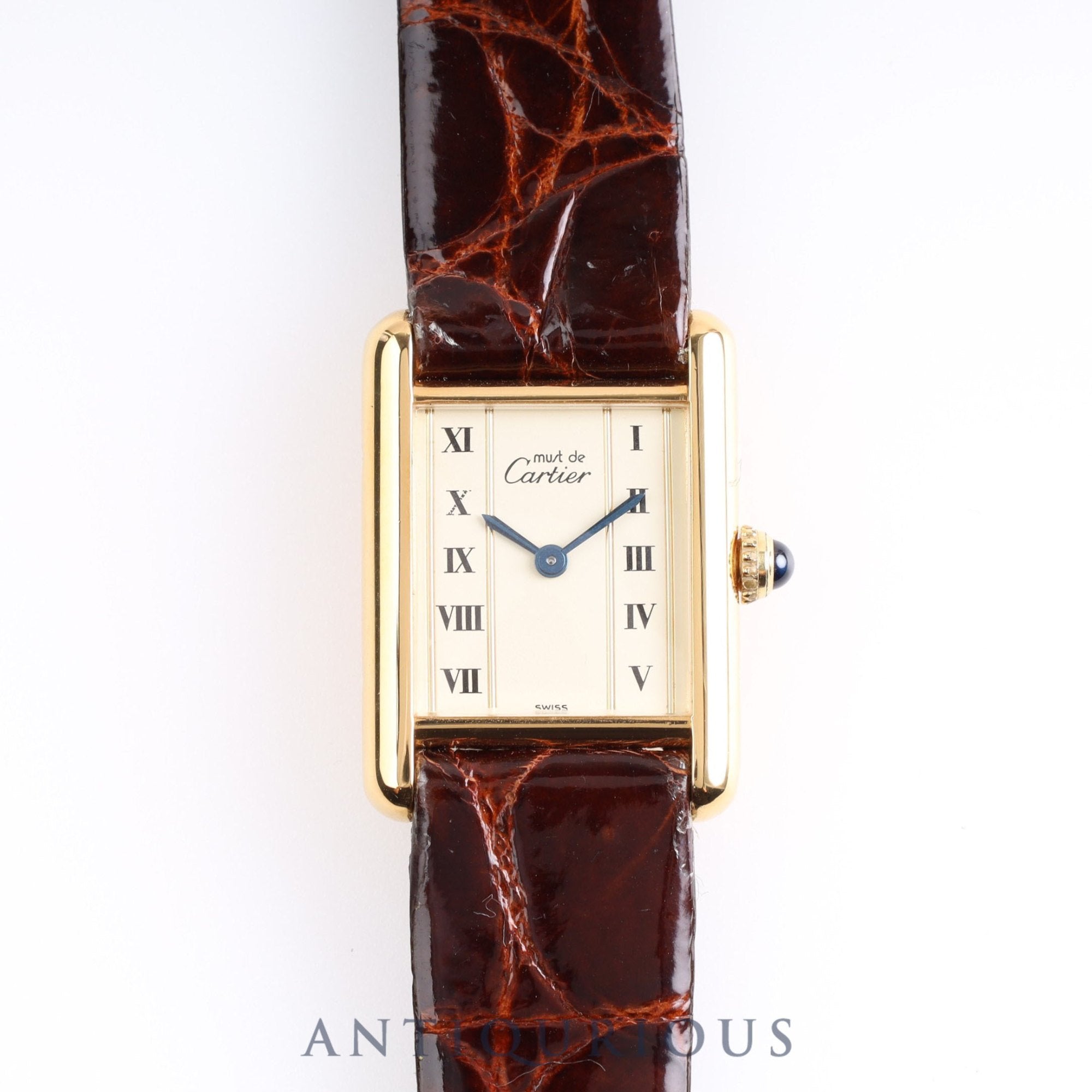 Cartier Must Tank SM Straight Roman Dial 5057001 925 Leather Genuine Buckle (GP) Quartz Mid 1980s - circa 1994