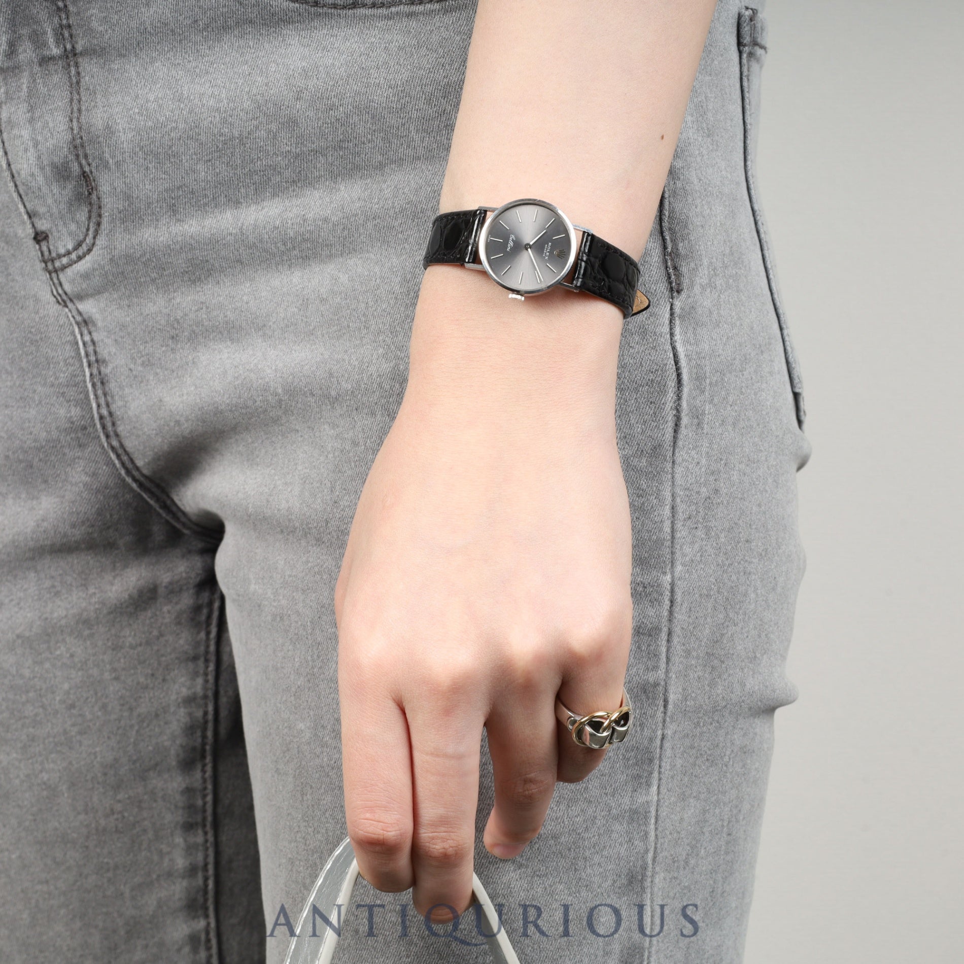 ロレックス チェリーニ 3810 手巻き Cal.1600 750WG 革 社外尾錠(SS)グレー文字盤 24mm 3番台(1971年)オーバーホール済み