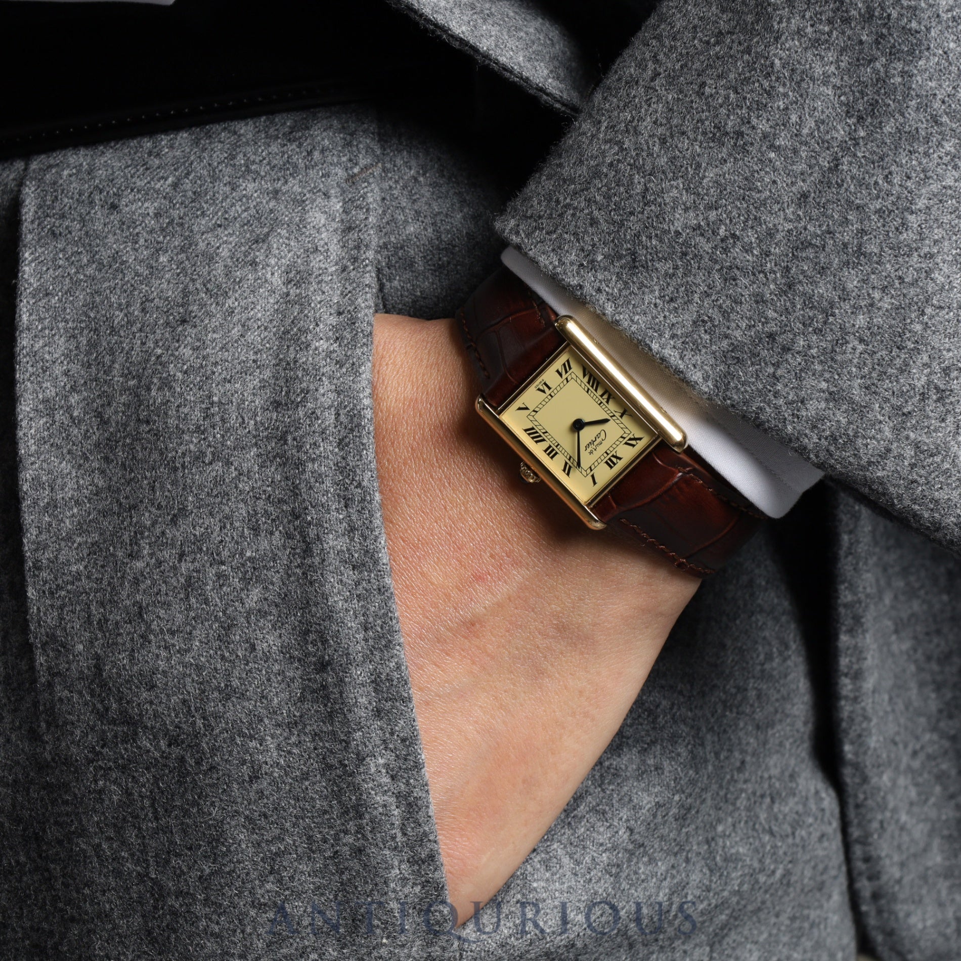 Cartier Must Tank LM 1615 Quartz Cal.90 SV925 Leather Genuine D Buckle (GP) Ivory Roman Dial Overhauled