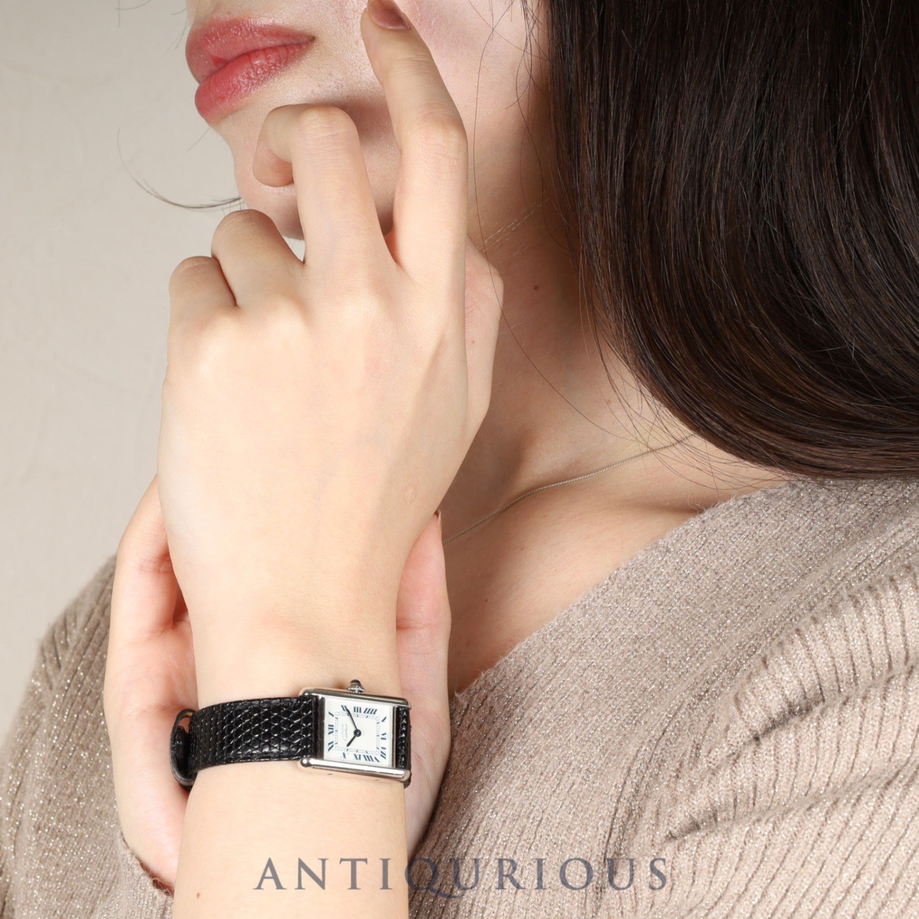 Cartier Must Tank SM 6057002 Quartz Caliber 057 SV925 Leather Strap with Genuine Stainless Steel Buckle, White Roman Dial (SWISS Marking), Overhauled and Finished to Look Like New