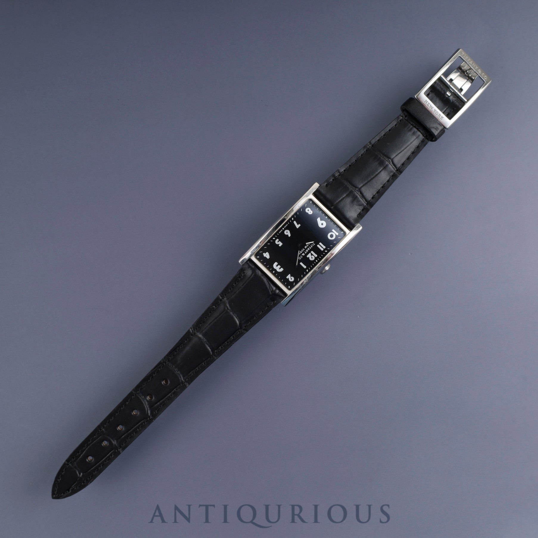 ティファニー イーストウエスト 34677352 クォーツ SS 革 純正バックル(SS) ブラックアラビア文字盤 保証書(2017年)冊子 オーバーホール済み