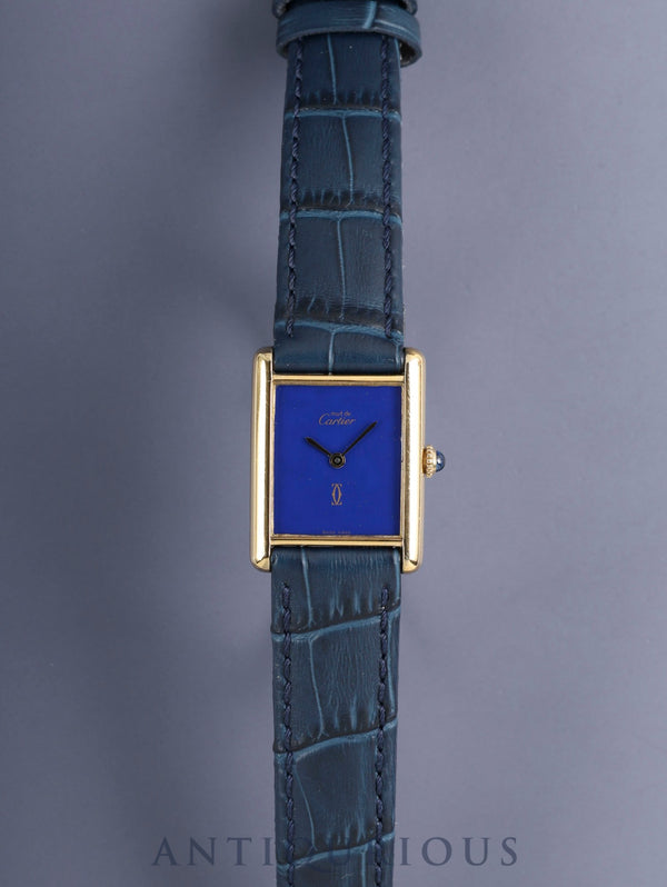 Cartier Must Tank LM Hand-wound Cal.78-1 SV925 Leather Genuine Pin Buckle (GP) Lapis Lazuli Dial (SWISS MADE) Complete service performed at Cartier boutique