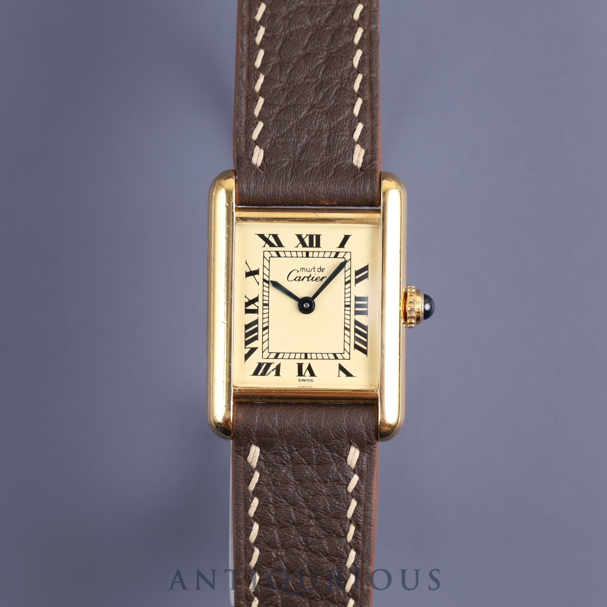 カルティエ マストタンク SM 5057001 クォーツ Cal.057 SV925 革 純正尾錠(GP)アイボリーローマン文字盤オーバーホール済み 新品仕上げ済み