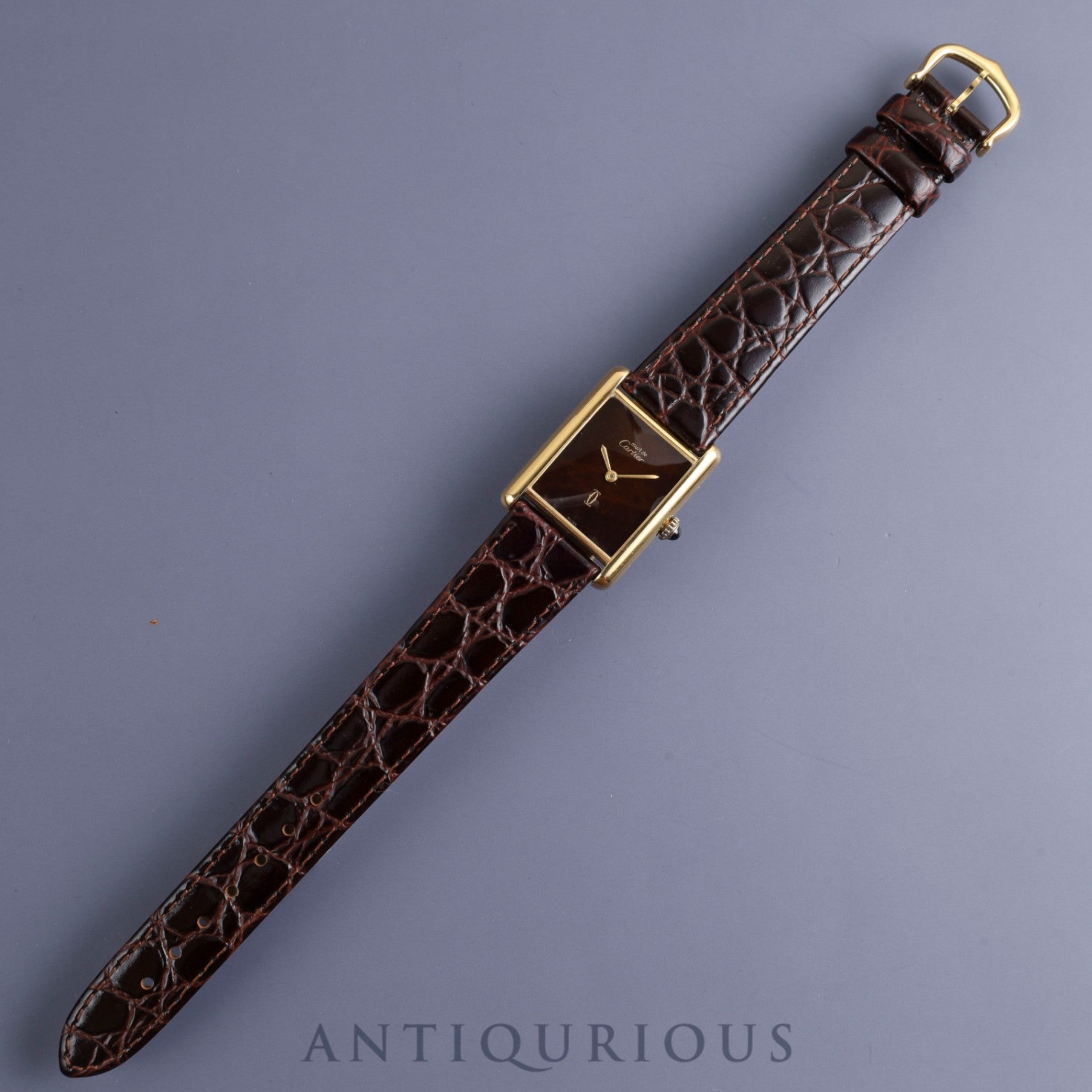 カルティエ マストタンク LM 手巻き Cal.78-1 SV925 革 純正尾錠(GP)マホガニー文字盤 オーバーホール済み