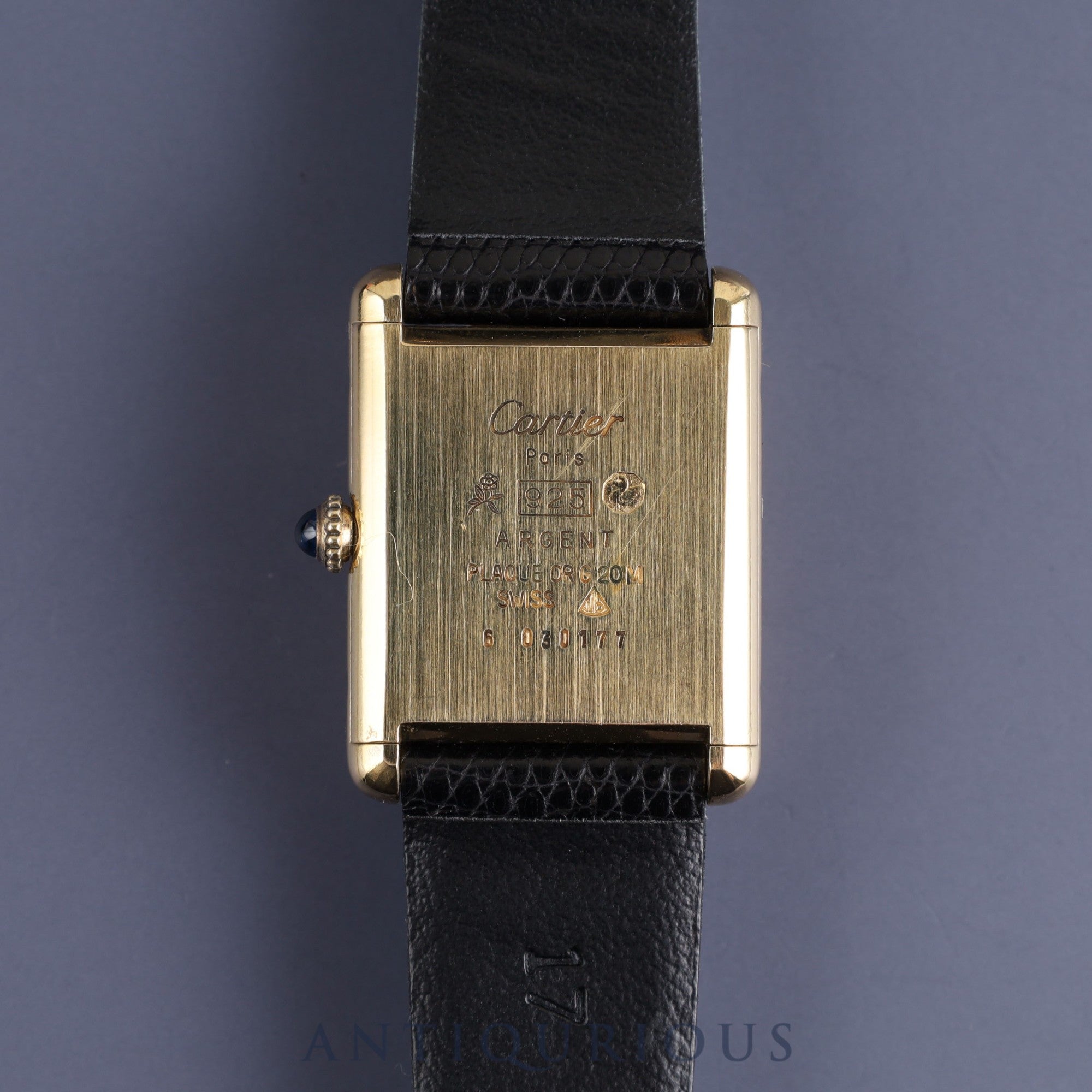 カルティエ マストタンク LM 81974913 手巻き Cal.78-1 SV925 革 純正尾錠(GP)ブラックローマン文字盤 箱 保証書(1979年・個人名記載あり)オーバーホール済み