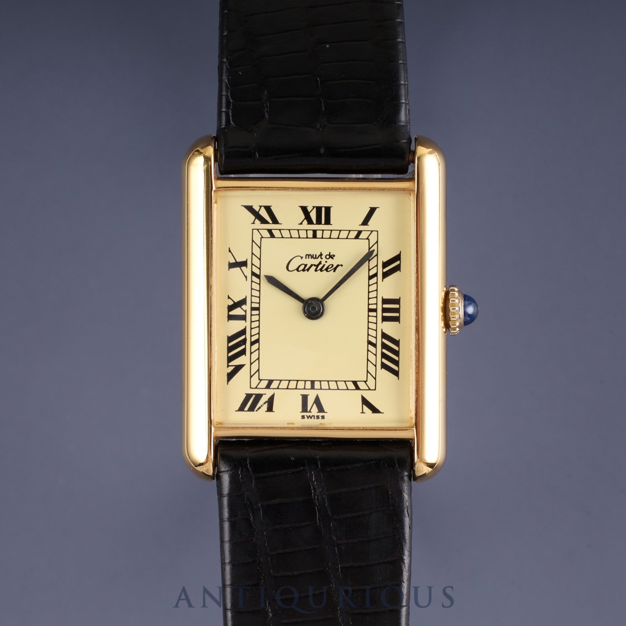 カルティエ マストタンク LM 手巻き Cal.78-1 SV925 革 純正尾錠(GP) アイボリーローマン文字盤 オーバーホール済み