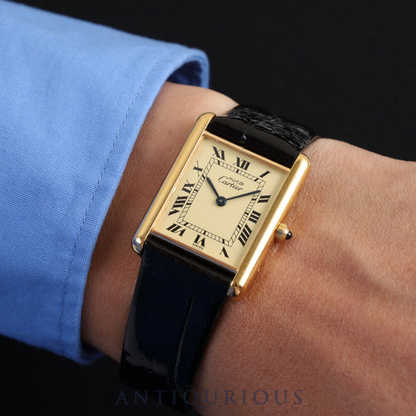 Cartier Must Tank LM 6 81006 Quartz Cal.81 SV925 Leather Genuine Buckle (GP) Ivory Roman Dial Overhauled