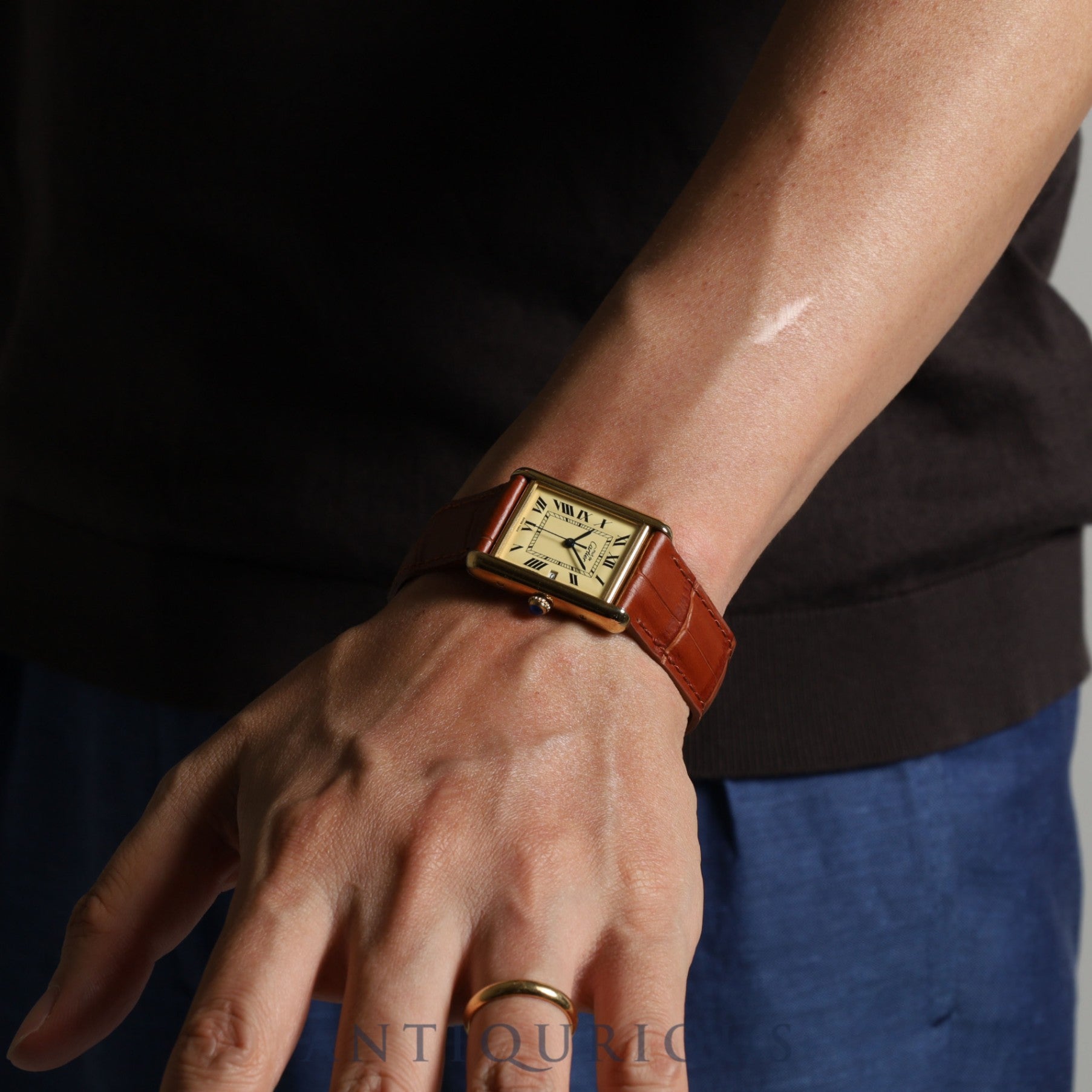 Cartier Must Tank GM (XL) Date QZ SV925 Leather Genuine Buckle (GP) Ivory Dial Box Overhauled