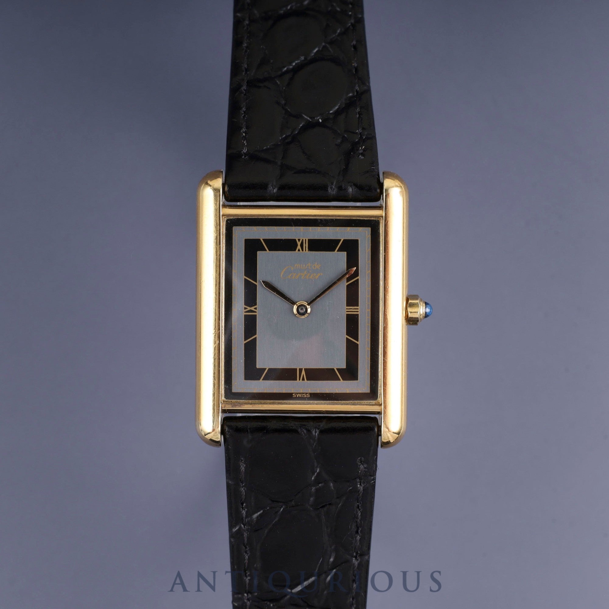 カルティエ マストタンク LM 6 81006 クォーツ Cal.81 SV925 革 純正尾錠(GP) グレー飛びローマン文字盤 オーバーホール済み
