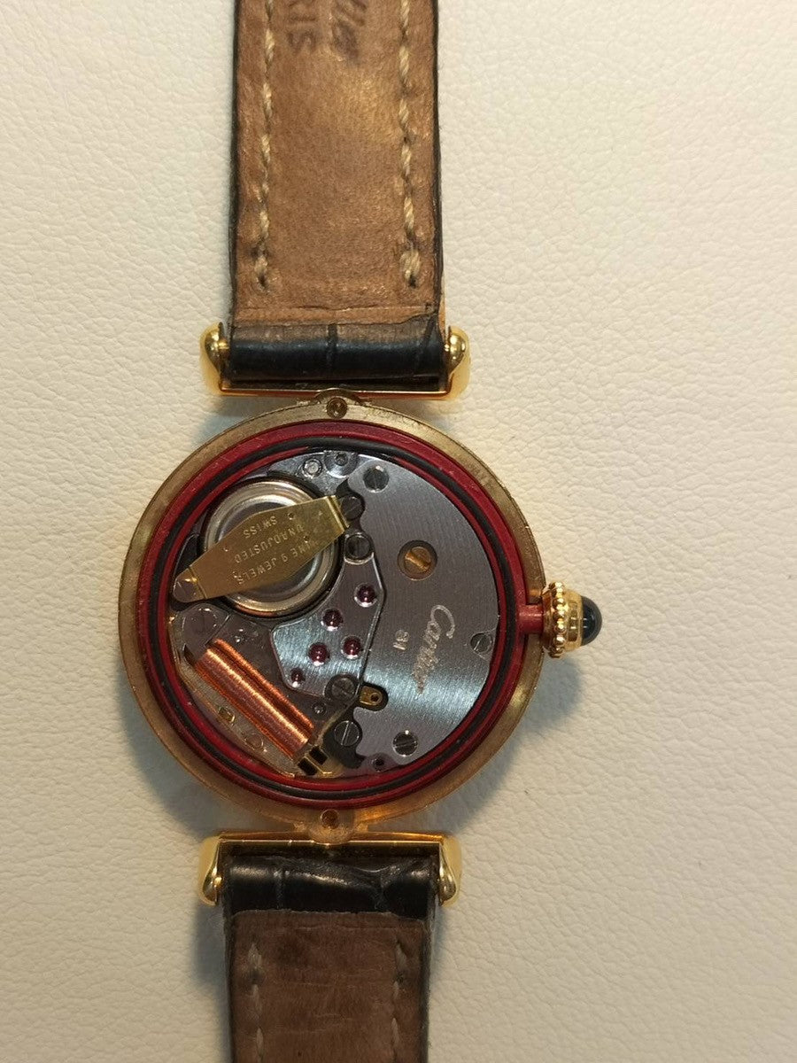 Cartier Corise 881095 Quartz Caliber 81 18K Leather Strap with Genuine GP Buckle Ivory Roman Dial Overhauled