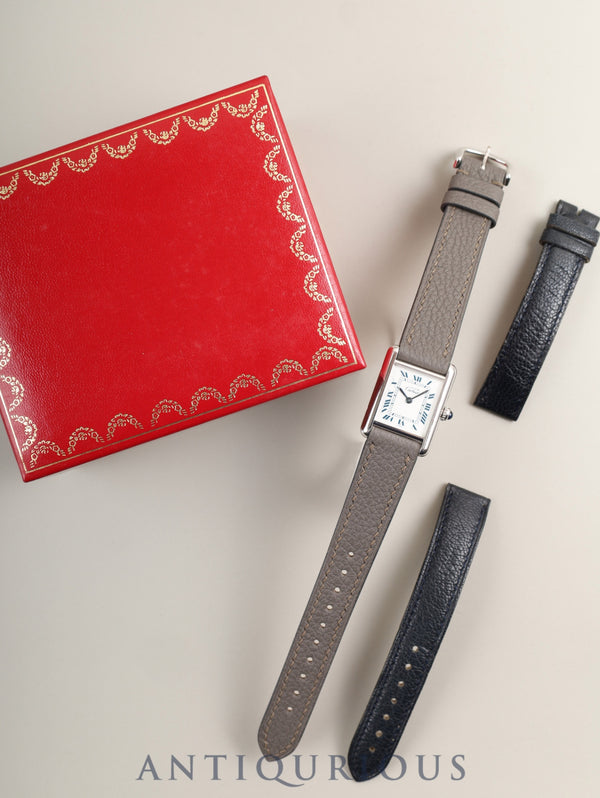 Cartier Must Tank SM W1001543 / 6057002 Quartz SV925 Leather Strap with Genuine Stainless Steel Buckle, White Roman Dial (SWISS Marking), Box, Completely Serviced (Full Maintenance) at a Cartier Boutique