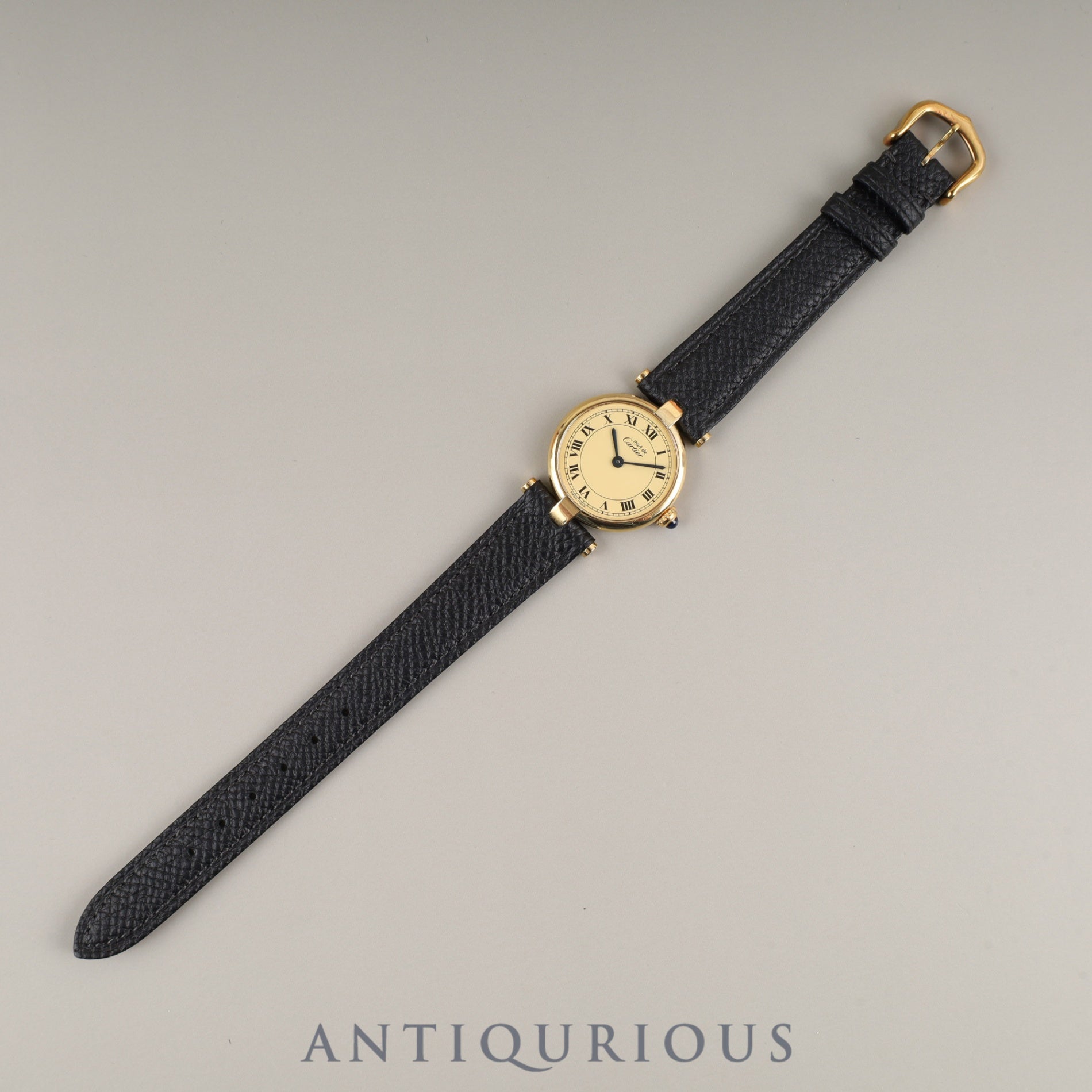 Cartier Must Vendôme VLC SM Quartz Cal.690 SV925 Leather Strap with Genuine GP Buckle, Ivory Roman Dial, Overhauled