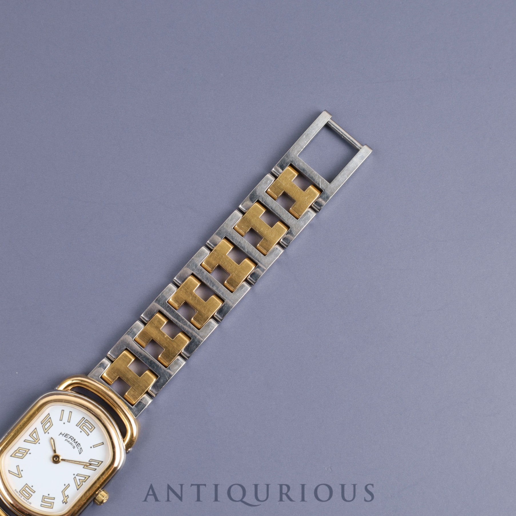 Hermes Rally 770301-4 Quartz Cal.976 001 SS/GP White Dial Warranty (1995) Box Overhauled