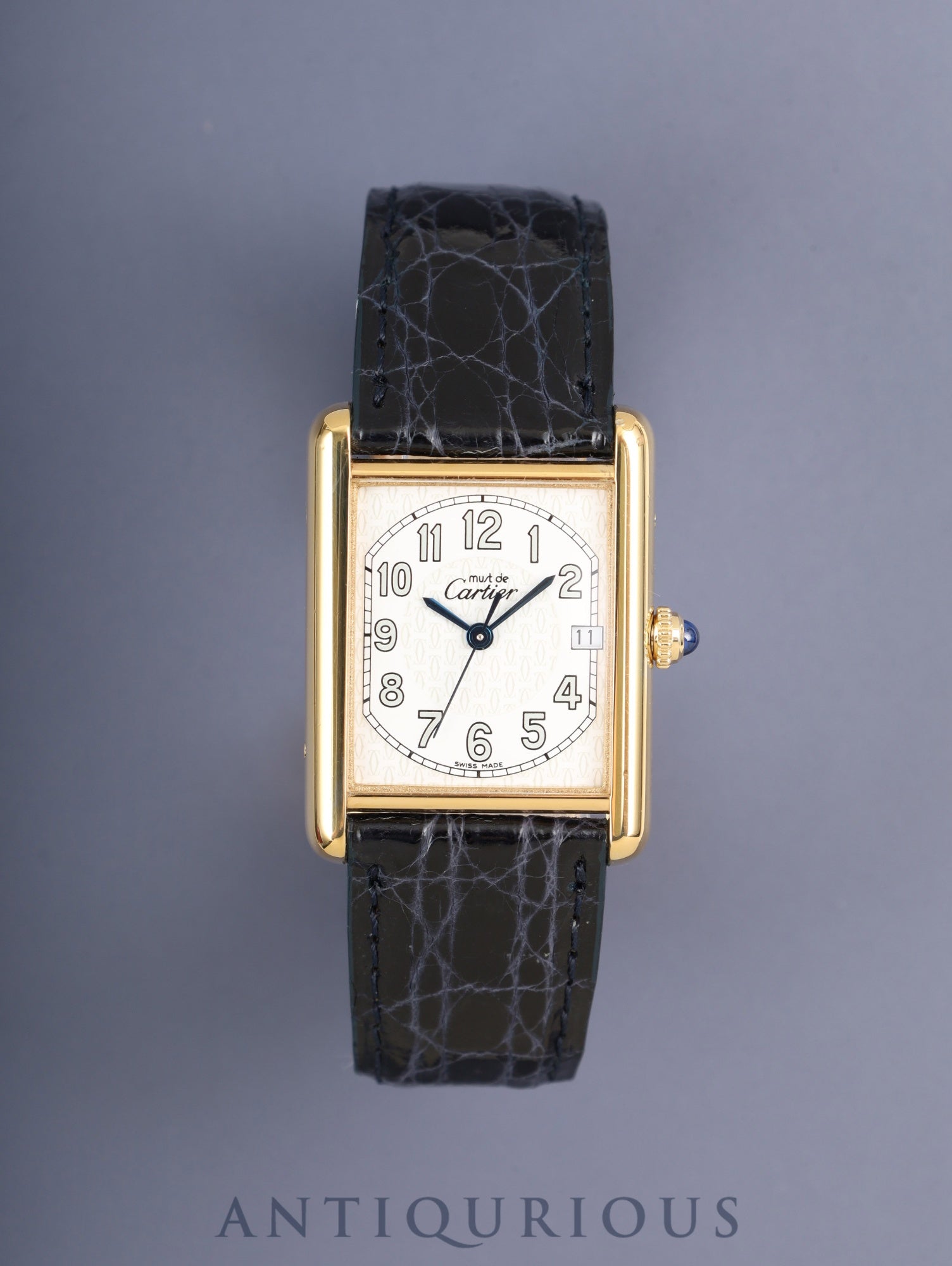 カルティエ マストタンク GM(XL)2413 クォーツ Cal.87 SV925 純正革ベルト 純正Dバックル(GP) テレフォンアラビア文字盤(SWISS MADE表記) 箱 カルティエブティックにてコンプリートサービス済み