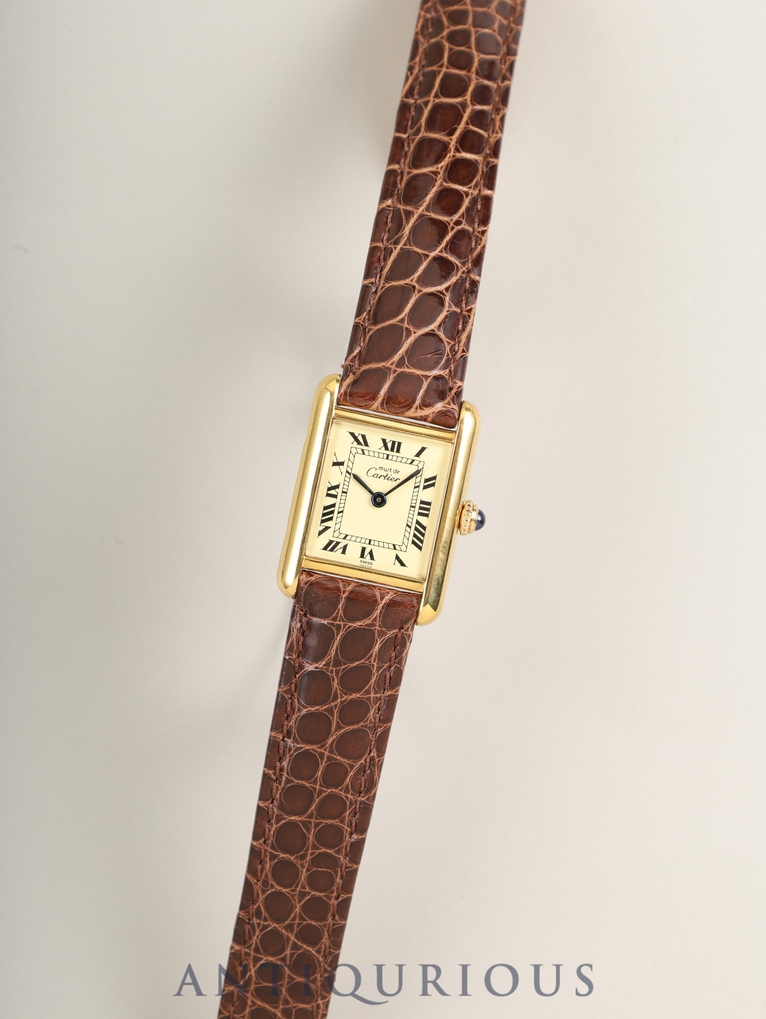 Cartier Must Tank SM 5057001 Quartz Cal.057 SV925 Leather Genuine D-Buckle (GP) Ivory Roman Dial (SWISS marking) Warranty (1989) Overhauled