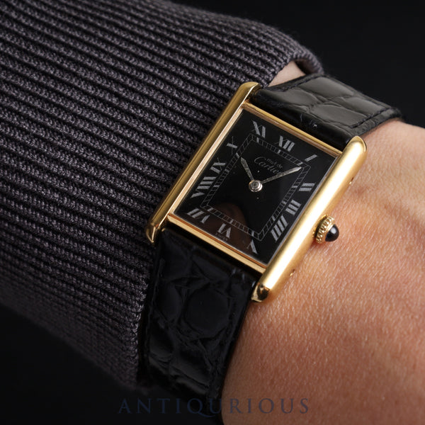 Cartier Must Tank LM Manual winding Cal.78-1 SV925 Leather Genuine buckle (GP) Black Roman dial Overhauled