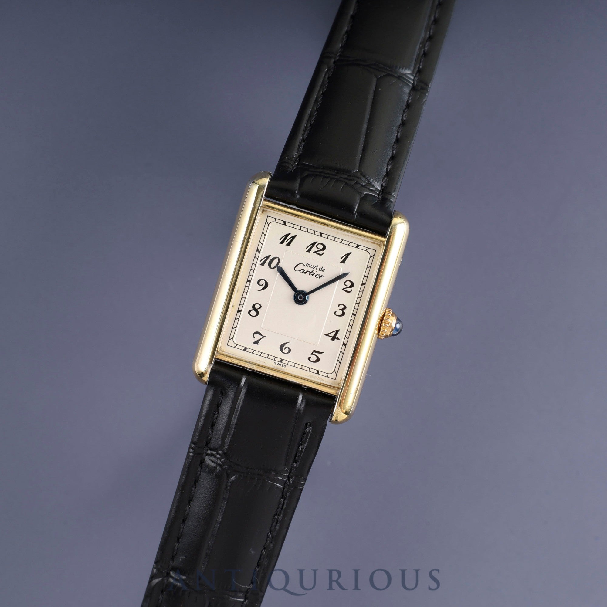 Cartier Must Tank LM 590005 Quartz Cal90 SV925 Leather Genuine D Buckle (GP) Arabic Dial Overhauled