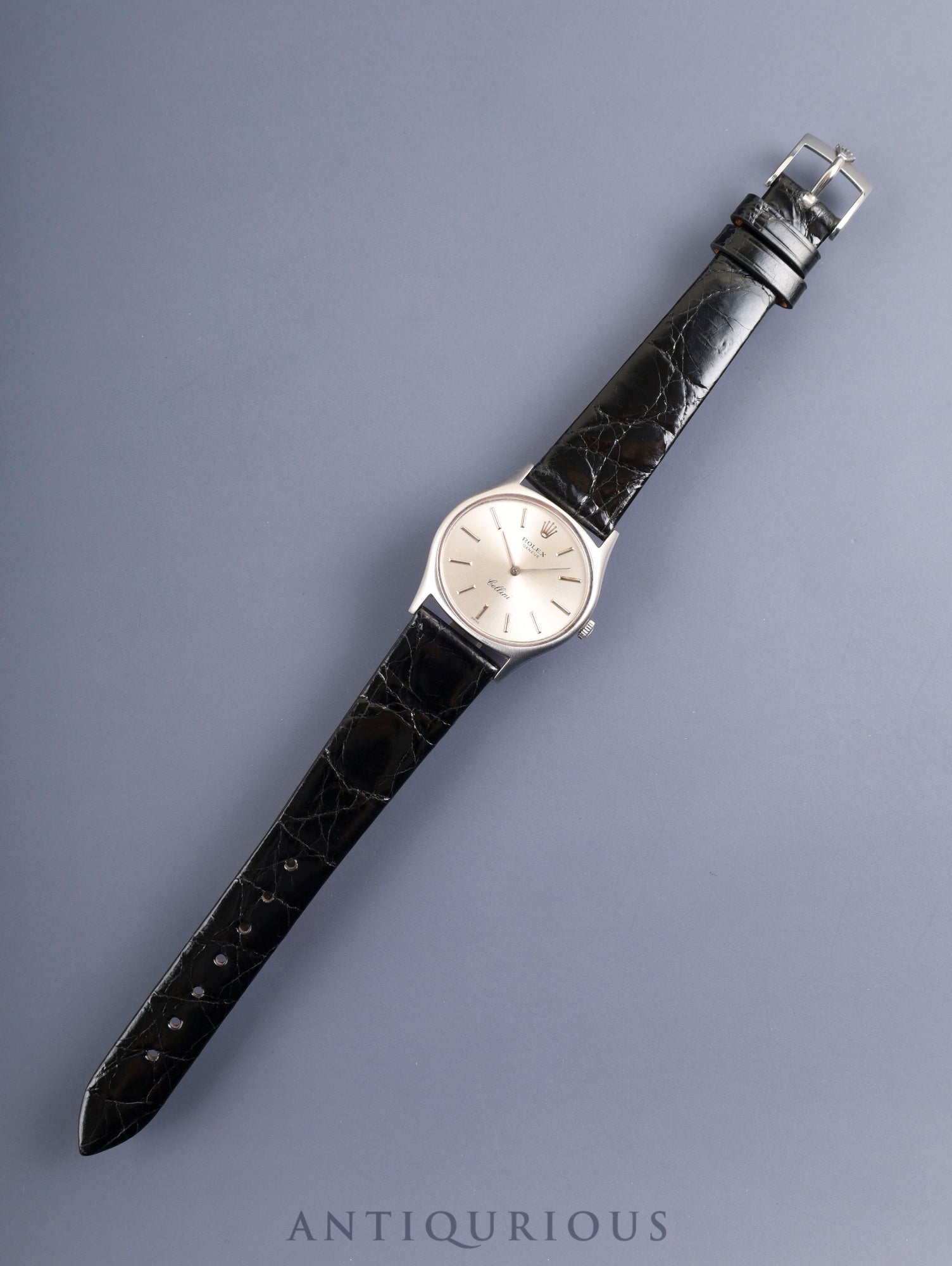 Rolex Cellini 3806 Manual Winding Caliber 1600 750WG Leather Strap with Genuine Stainless Steel Buckle Silver Dial No. 31 (1970) Overhauled