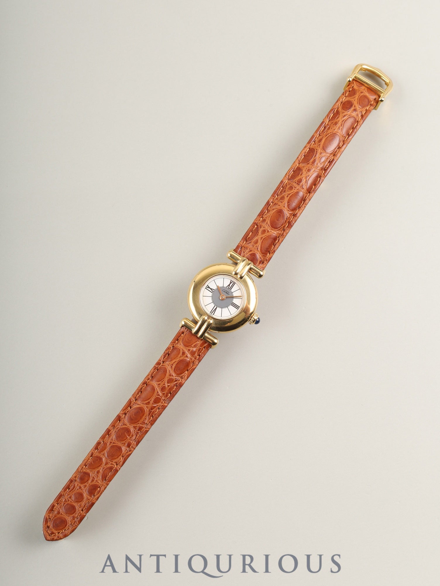 カルティエ マストコリゼ W1006654 / 590002 クォーツ Cal.90 SV925 革 純正Dバックル(GP) センターグレー飛びローマン文字盤 冊子 保証書(1991年)オーバーホール済み