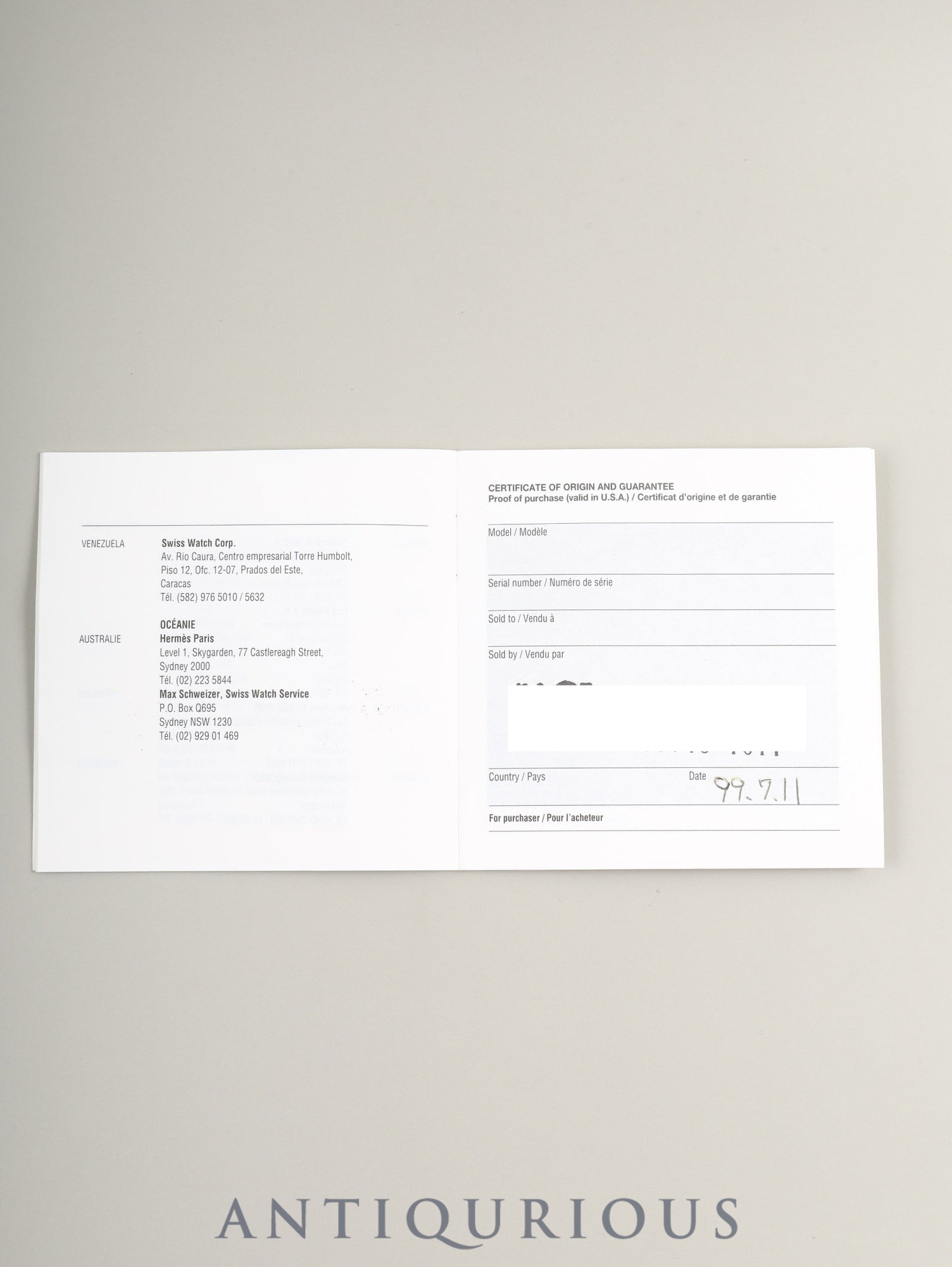 エルメス クリッパー CL4.210 クォーツ SS SS グレー文字盤 保証書(1999年)オーバーホール済み