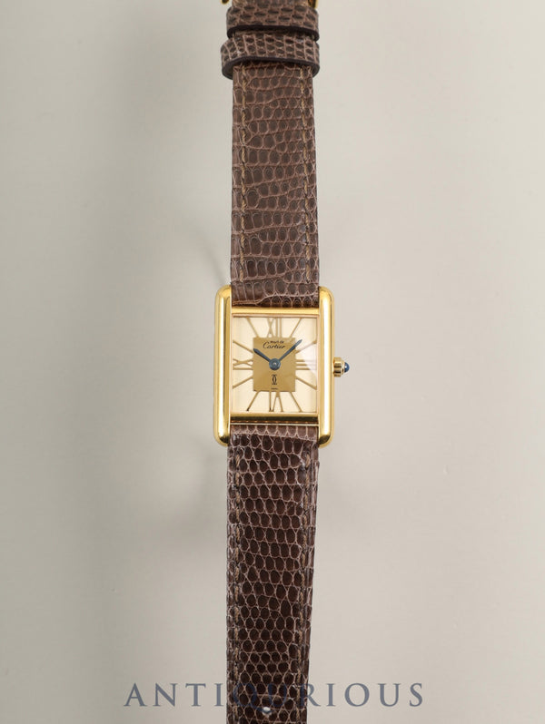 カルティエ マストタンク SM 3 66001 クォーツ Cal.157 SV925 革 純正ピンバックル(GP)アイボリークロワゾネ文字盤(SWISS表記)オーバーホール済み 新品仕上げ済み