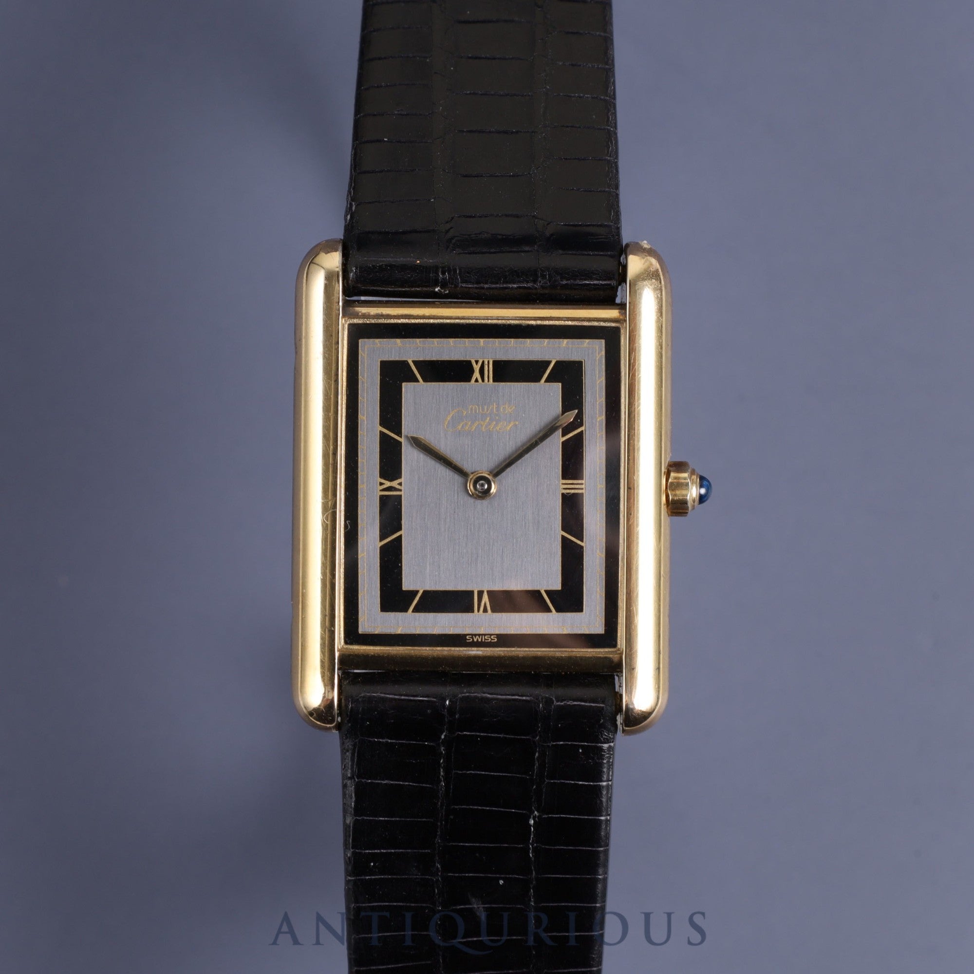 Cartier Must Tank LM 6 81006 Quartz Cal.81 SV925 Leather Genuine Buckle Grey Roman Dial Overhauled