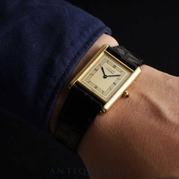 カルティエ マストタンク LM 6 81006 クォーツ Cal.81 SV925 革 純正尾錠(GP) ゴールド飛びローマン文字盤 オーバーホール済み