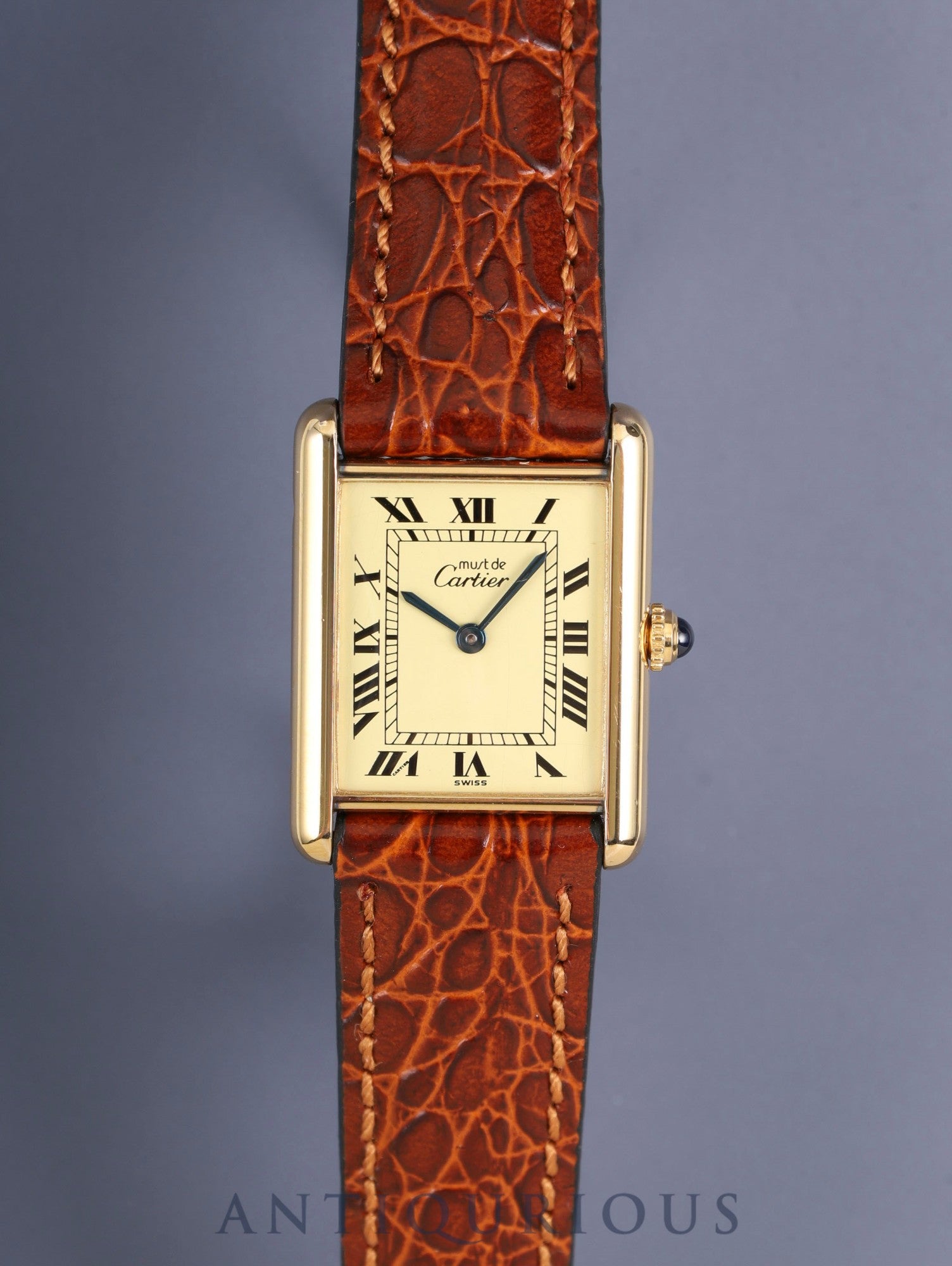 カルティエ マストタンク LM 590005 クォーツ Cal.90 SV925 革 純正ピンバックル(GP)アイボリーローマン文字盤(SWISS表記) オーバーホール済み