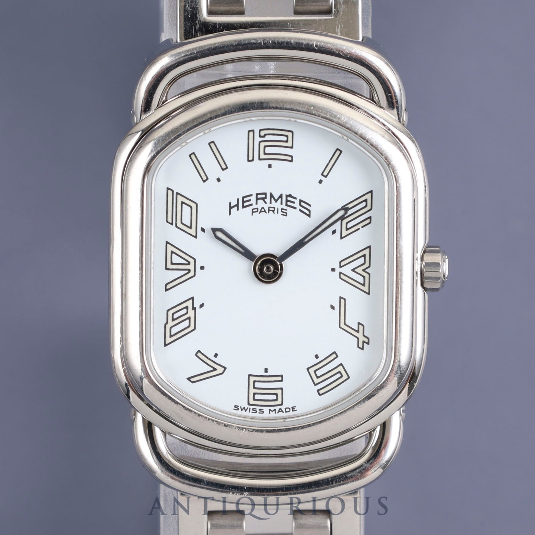 Hermes Rally RA1.210 Quartz Cal.976.001 SS White Dial Warranty (2002) Box Overhauled