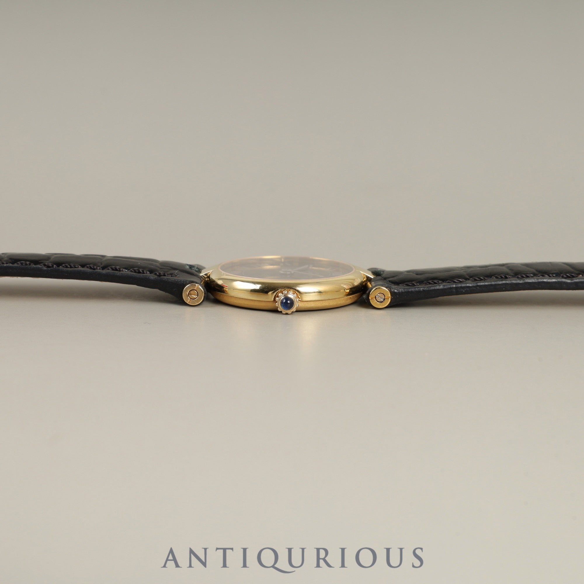 Cartier Must Vendôme VLC SM Quartz Cal.81 SV925 Leather Strap with Genuine GP Buckle, Black Roman Dial, Overhauled