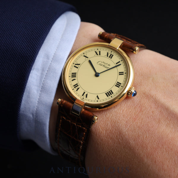 Cartier Must Vendome VLC LM 590003 Quartz Cal.90 SV925 Genuine leather strap Genuine buckle (GP) Ivory Roman dial Overhauled