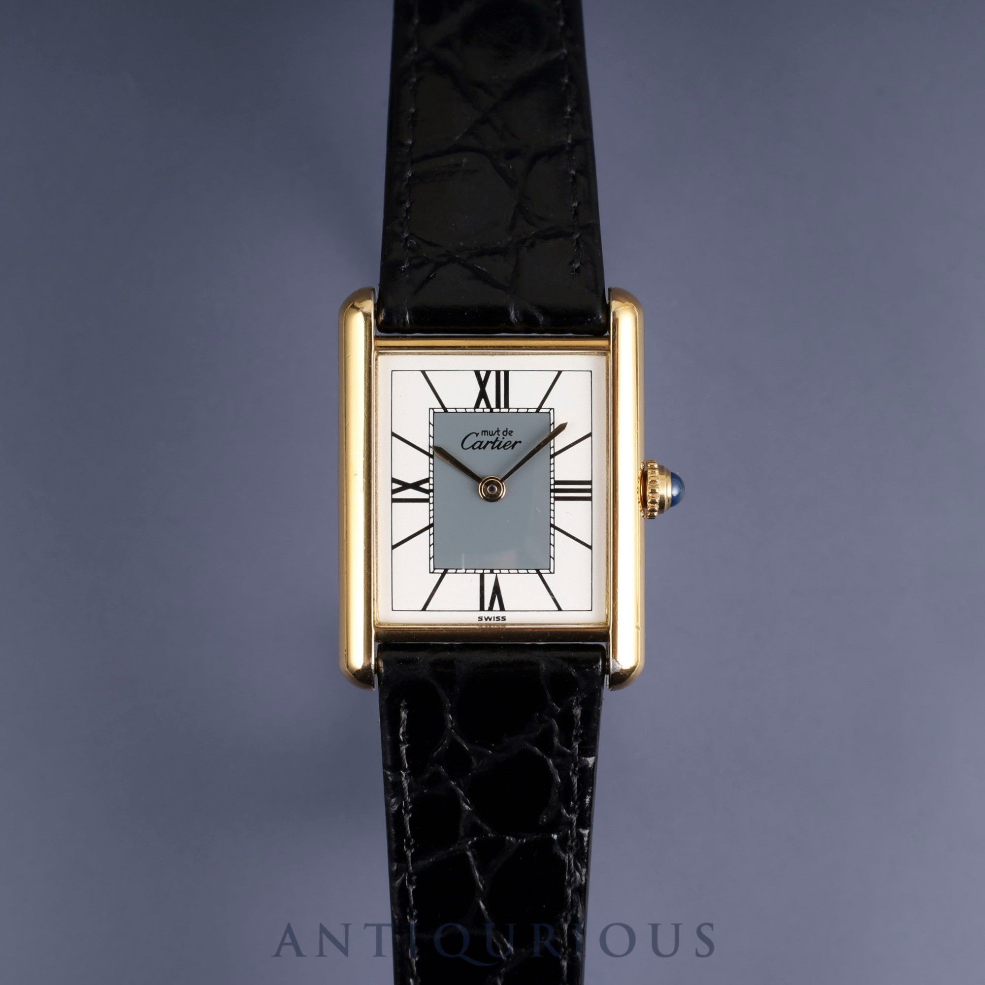 Cartier Must Tank LM 590005 Quartz Cal.90 SV925 Leather Genuine D-buckle (GP) Grey Roman dial Overhauled