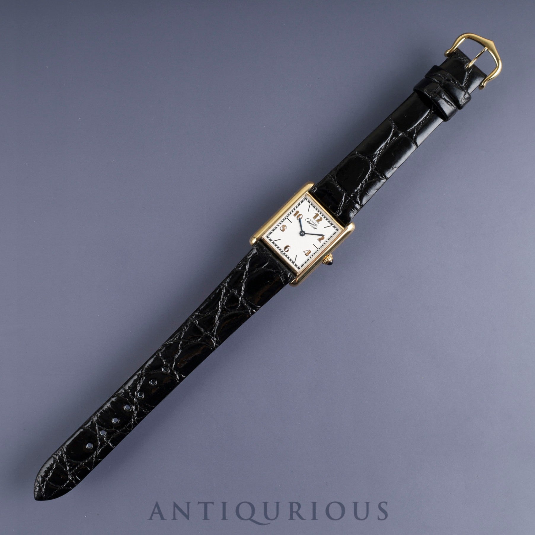 Cartier Must Tank LM 590005 Quartz Cal.690 SV925 Leather Genuine Buckle (GP) Flying Arabic CC Dial Box Booklet Warranty (1993) Overhauled and refinished to like new condition