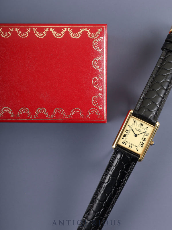 Cartier Must Tank LM 6 81006 Quartz Cal.81 SV925 Leather Genuine Buckle (GP) Ivory Roman Dial Box Overhauled