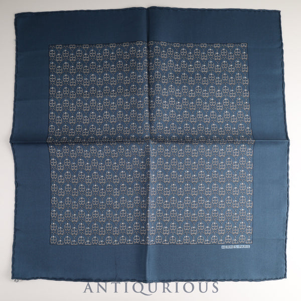 エルメス スカーフ カレ45 総柄 ネイビー SILK100%