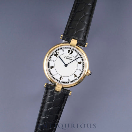 Cartier Must Vendôme VLC LM W1009754 / 1861 Quartz Caliber 90 SV925 Leather Strap with Genuine D-buckle (GP) Arabic Dial Overhauled