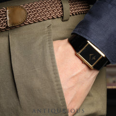 Baume & Mercier Rectangular 37059 (B) Manual winding Cal.8M775 750 Leather Genuine buckle (GP) Black (onyx) dial Overhauled