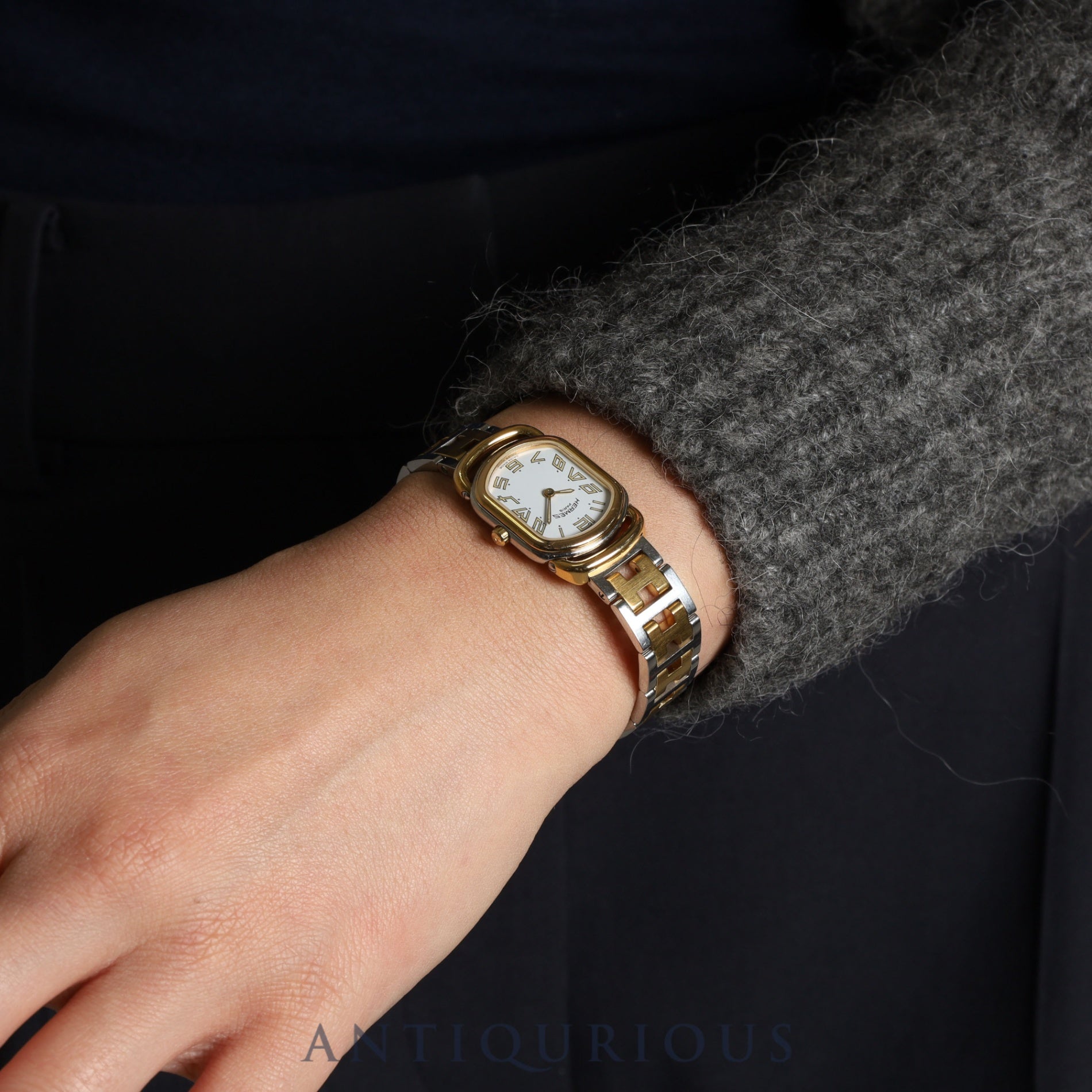 Hermes Rally 770301-4 Quartz Cal.976 001 SS/GP White Dial Warranty (1995) Box Overhauled