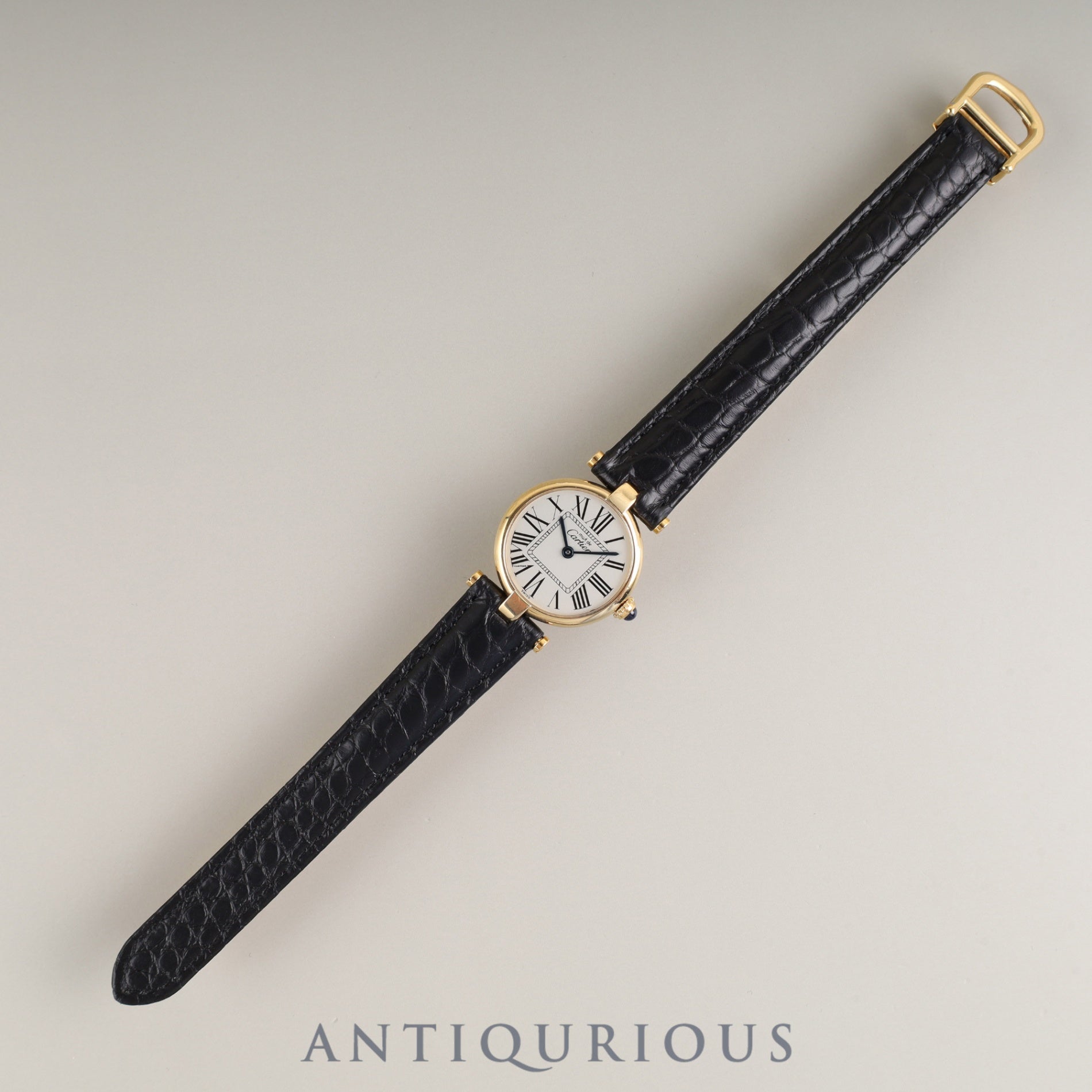 Cartier Must Vendôme VLC SM 590004 Quartz Caliber 90 SV925 Leather Watch with Genuine D-buckle (GP) Opalescent Dial Overhauled