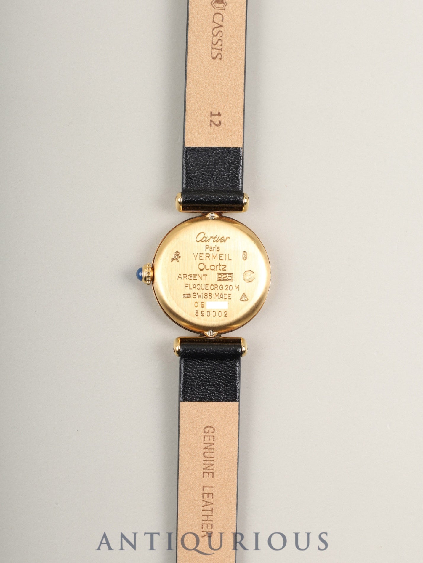 カルティエ マストコリゼ W1000553 / 590002 クォーツ SV925 革 純正ピンバックル(GP)ゴールド文字盤(SWISS MADE表記)箱 冊子 保証書(1991年 / 個人名記載あり)カルティエブティックにてコンプリートサービス済み