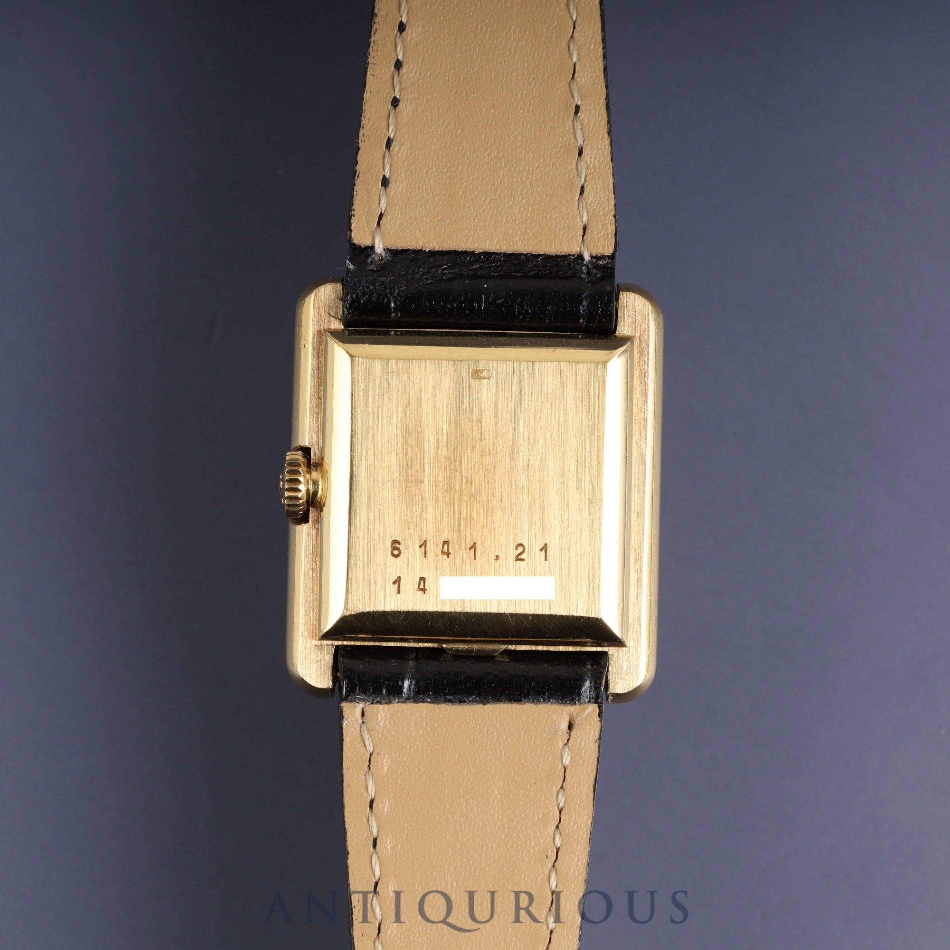 ジャガー・ルクルト スクエアケース 6141.21 手巻き 750 革 純正尾錠(GP)オニキス文字盤 オーバーホール済み